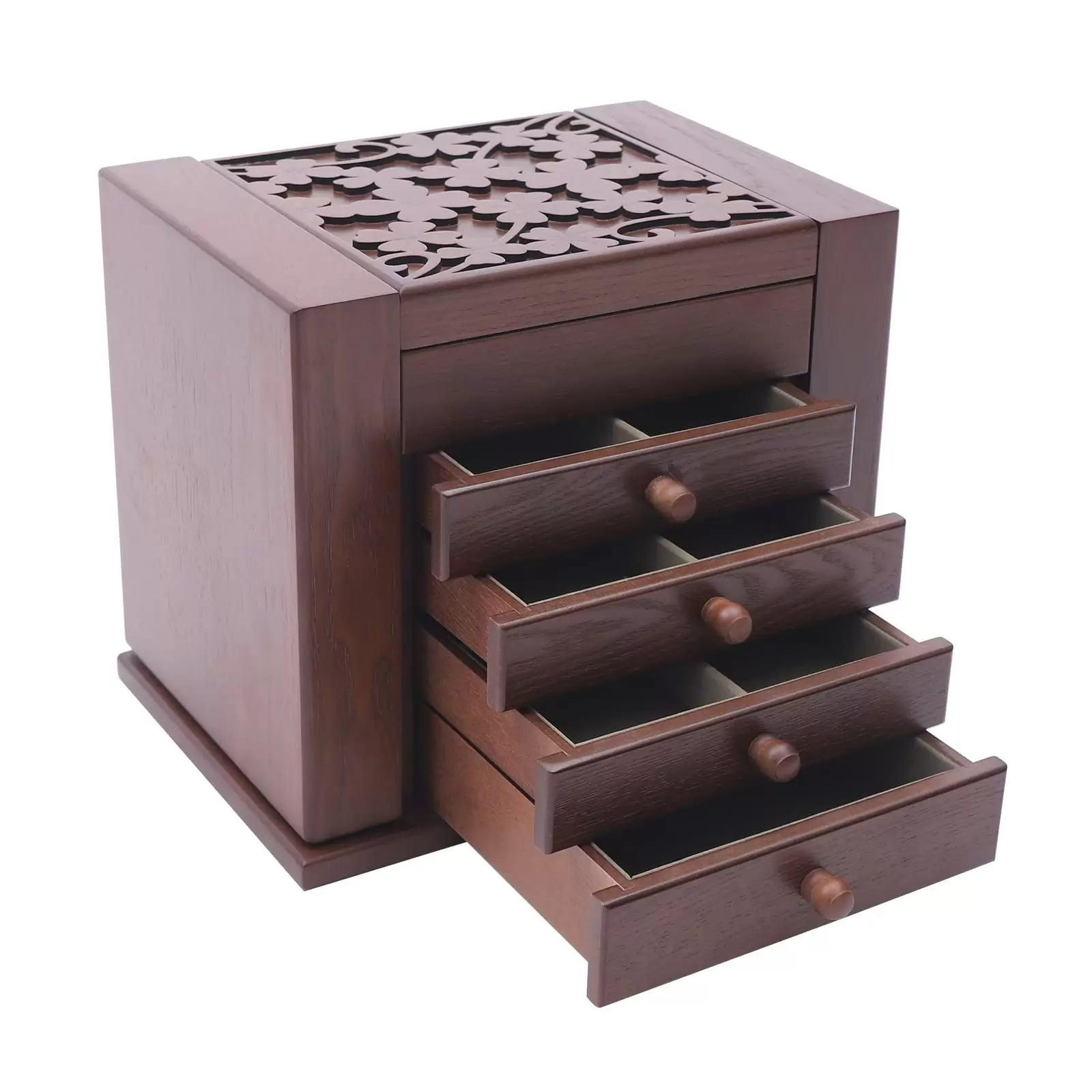 Schmuckkasten Holz Schmuckkästchen mit 5 Ebenen und Spiegel Schmuckaufbewahrung Braun Schmuckbox
