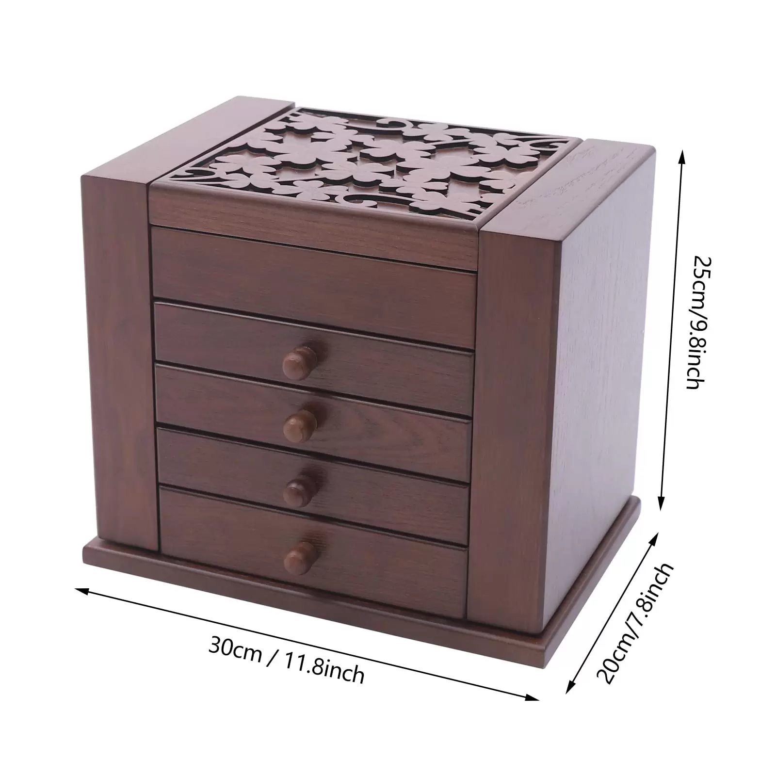 Schmuckkasten Holz Schmuckkästchen mit 5 Ebenen und Spiegel Schmuckaufbewahrung Braun Schmuckbox