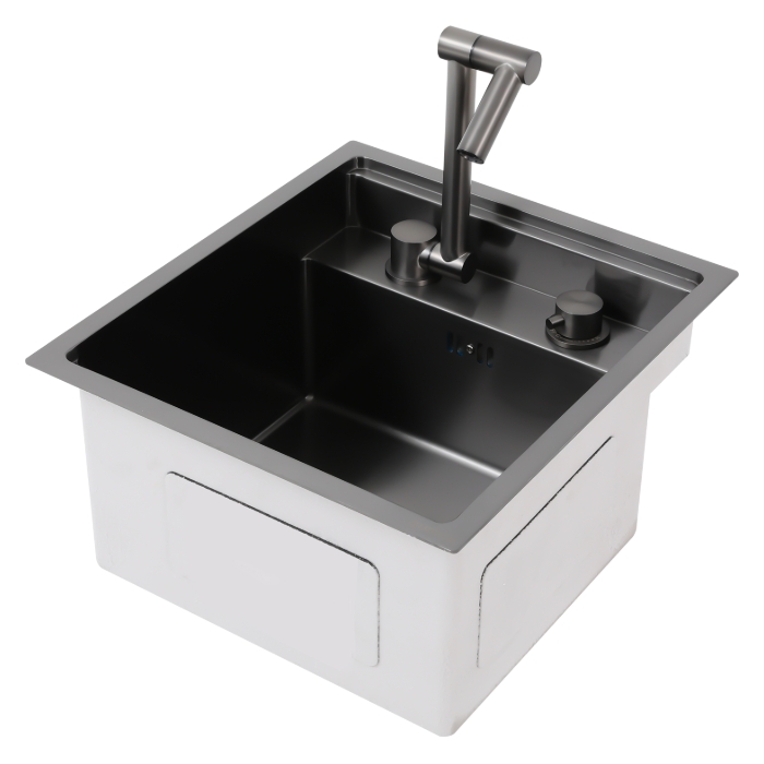 304 stainless steel embedded sink, nano coating, ceramic faucet, 39x43x23cm, black