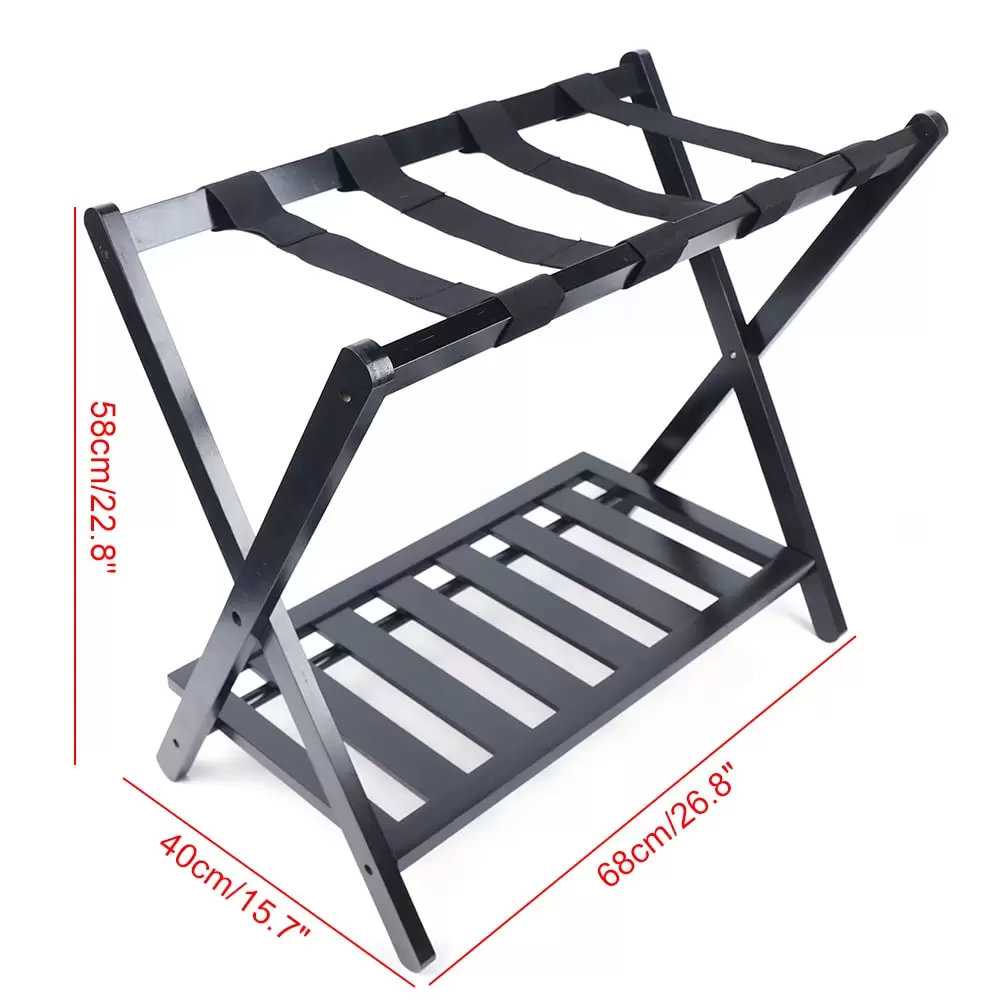 Doppelt faltbares Kofferregal, 69 x 35 x 57 cm, Aktenkofferregal, Schuhregal, Hotelregal, schwarzes Regal