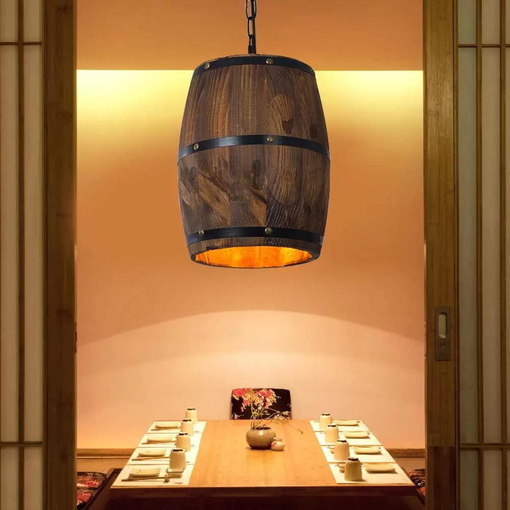 Retro Holz Weinfass Anhänger Lampe Hängeleuchte Decke Industriellen Kronleuchter Hängeleuchte
