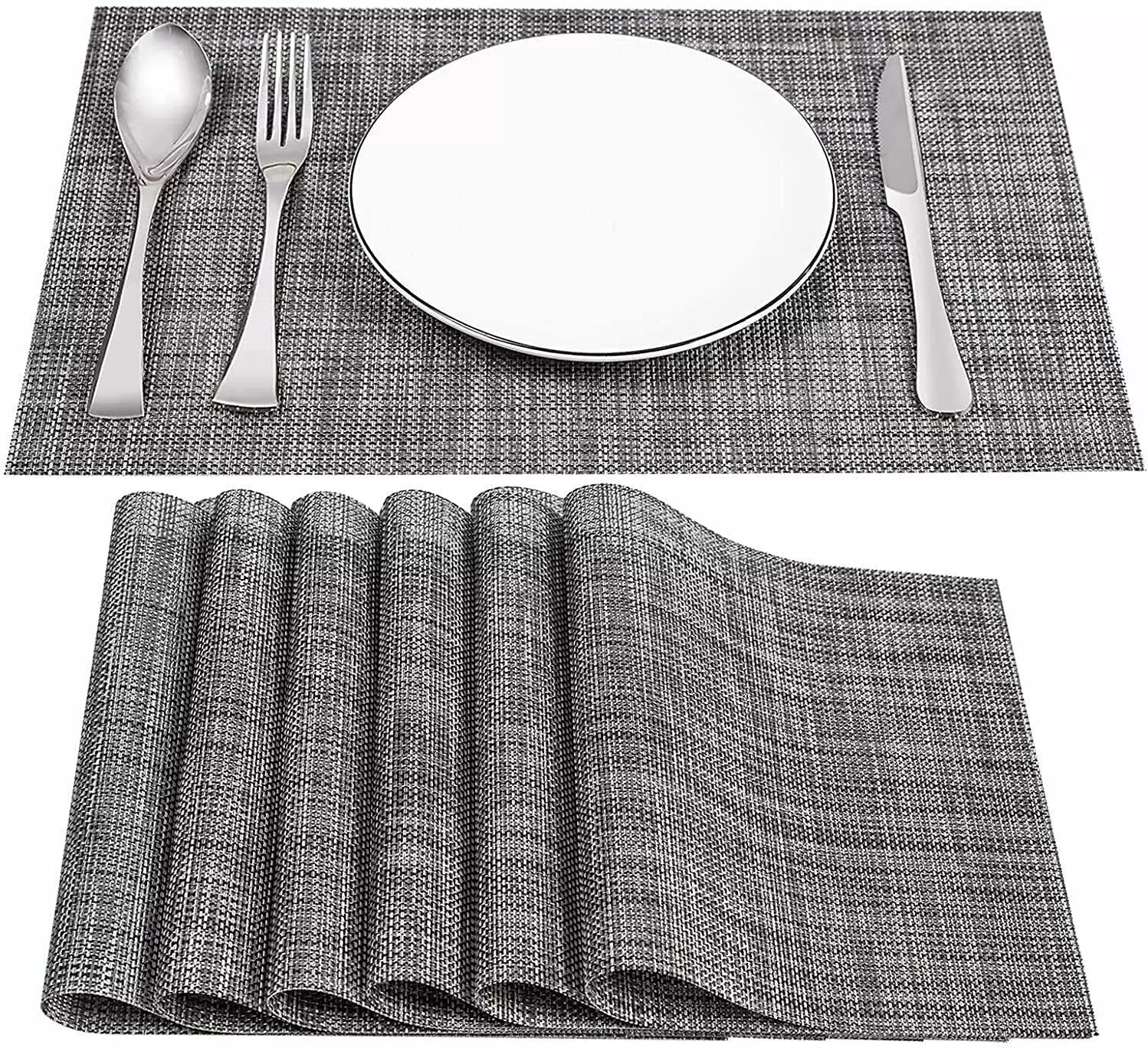 4 Stucks Platzsets rutschfest Abwaschbar Platzdeckchen PVC Abgrifffeste Hitzebeständig Tischmatten Tischsets(Grau 45x30cm)