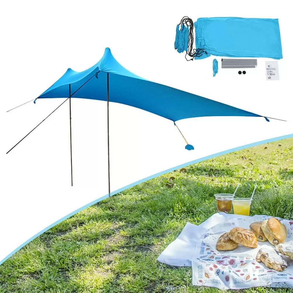 CNCEST Sonnenschutz-Markise Standmarkise Sonnenunterstand Zelt Camping Strandzelt mit Sandsäcken