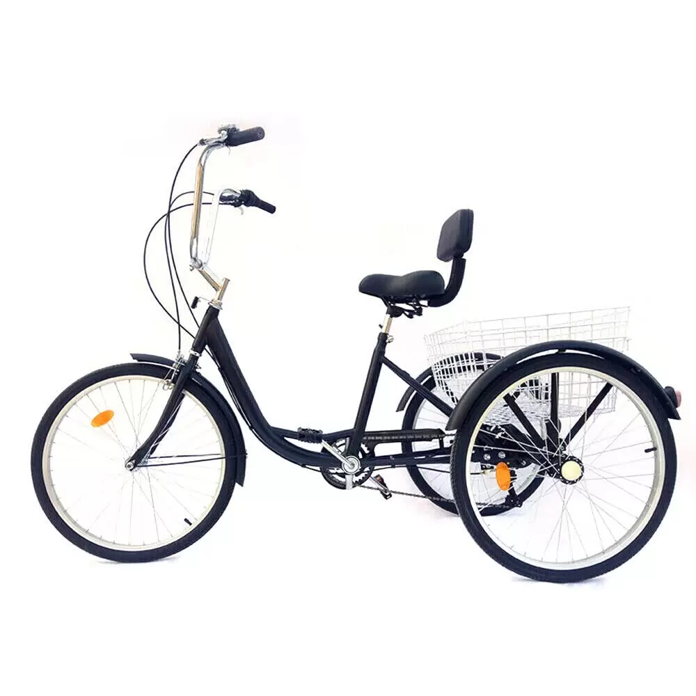 24'' 3 Rad Dreirad für Erwachsene, 6 Speed Korbsitz Trike Fahrrad Kreuzfahrt Größtes Rad Fracht Trike
