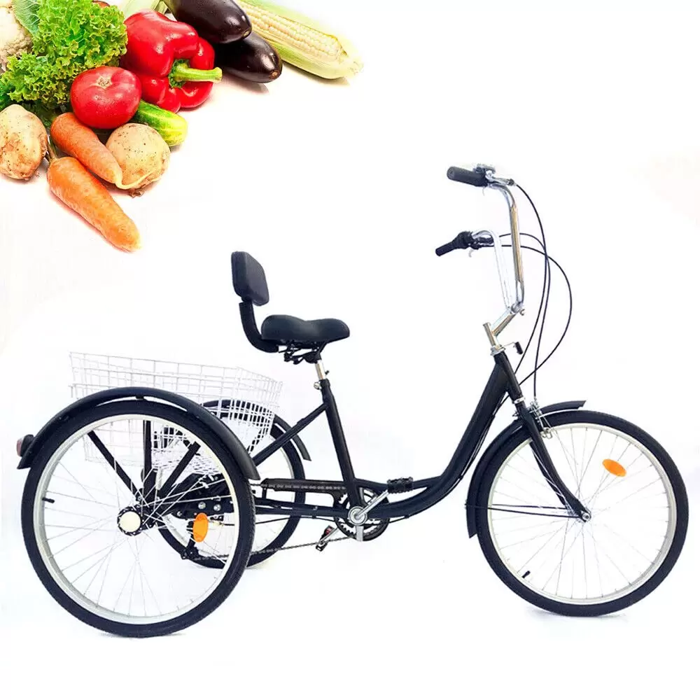 24'' 3 Rad Dreirad für Erwachsene, 6 Speed Korbsitz Trike Fahrrad Kreuzfahrt Größtes Rad Fracht Trike