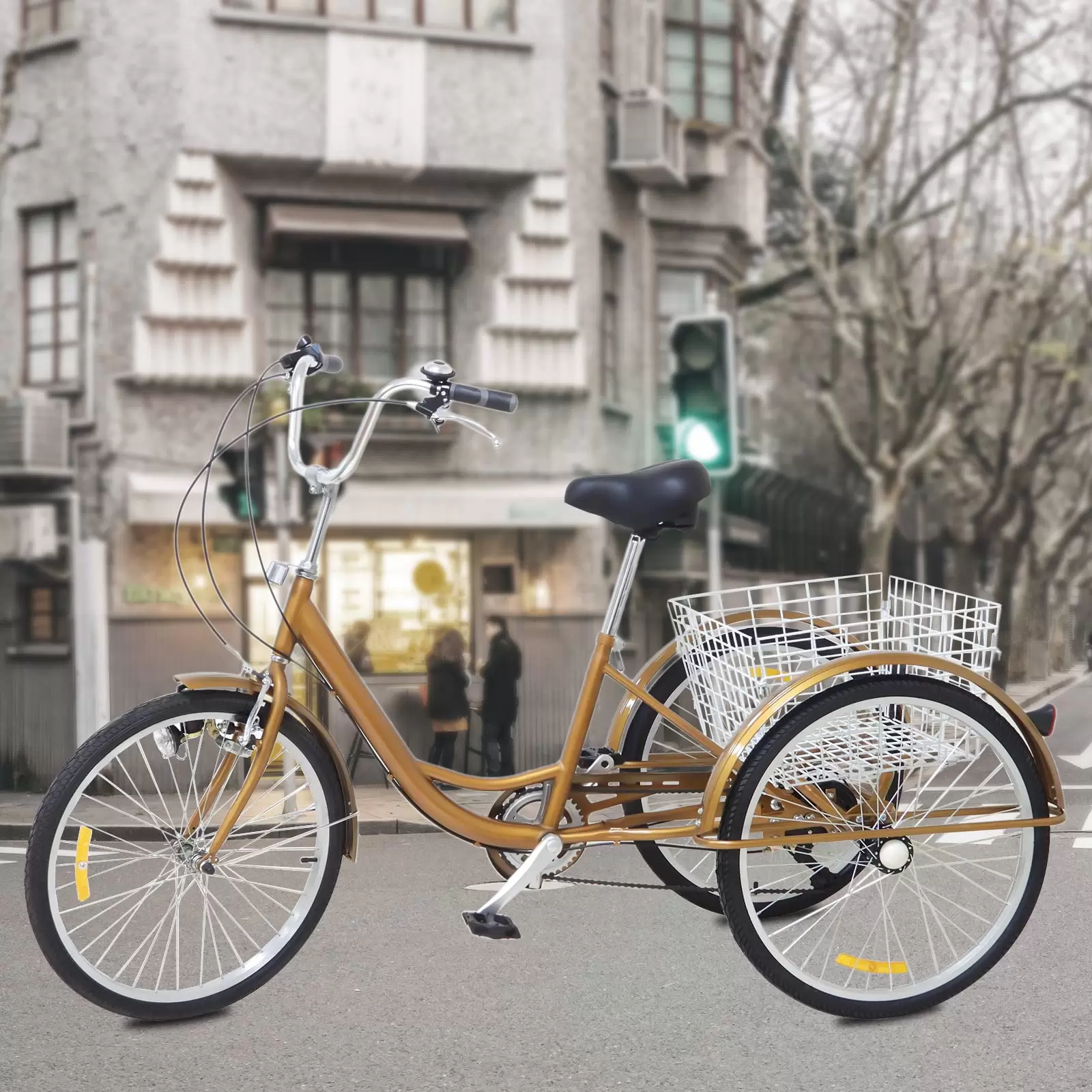 24"6 Geschwindigkeit 3 Rad Erwachsene Fahrrad Dreirad Trike mit Korb & Lampe