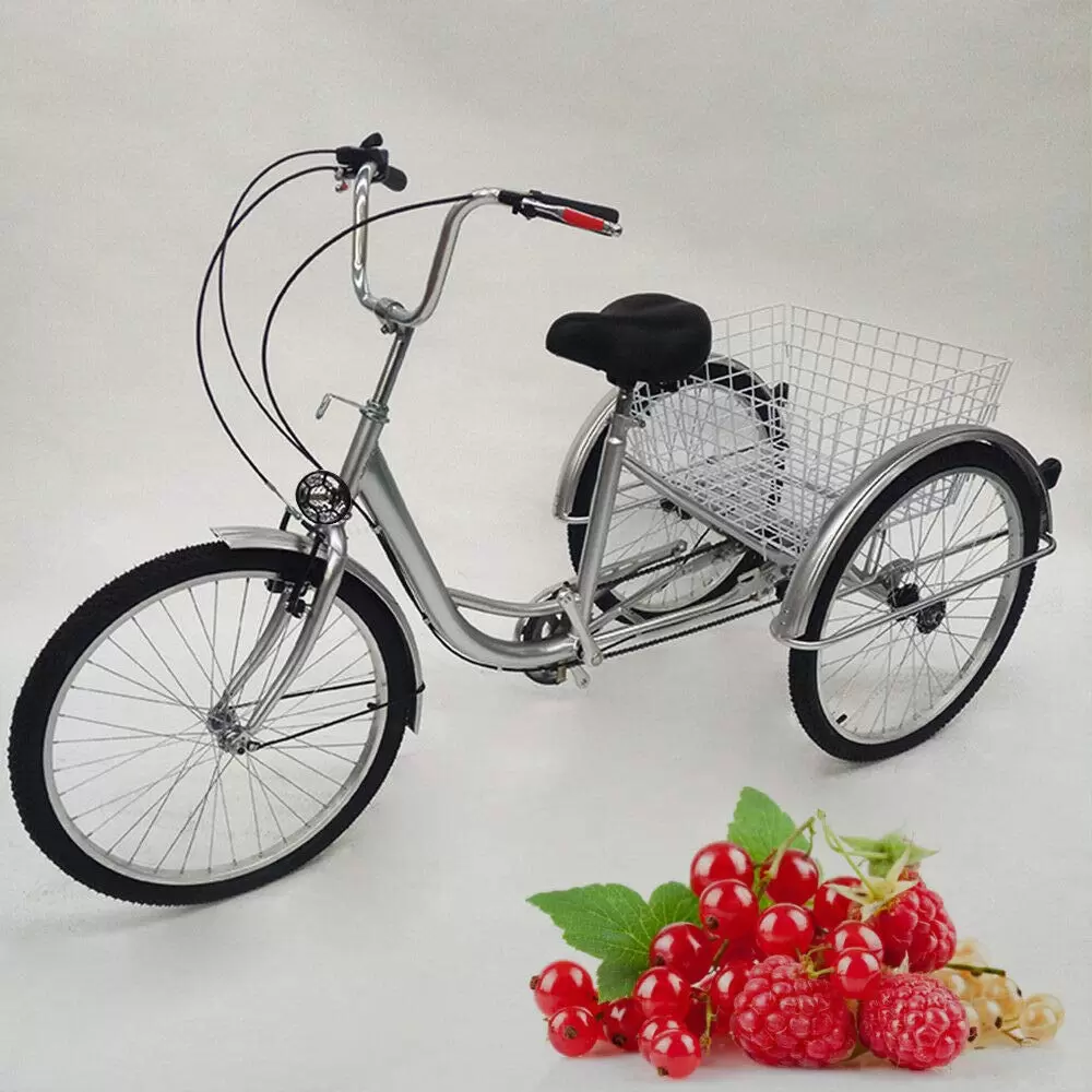 24 Zoll Dreirad 3 Rad Erwachsene Fahrrad mit Warenkorb - Silber