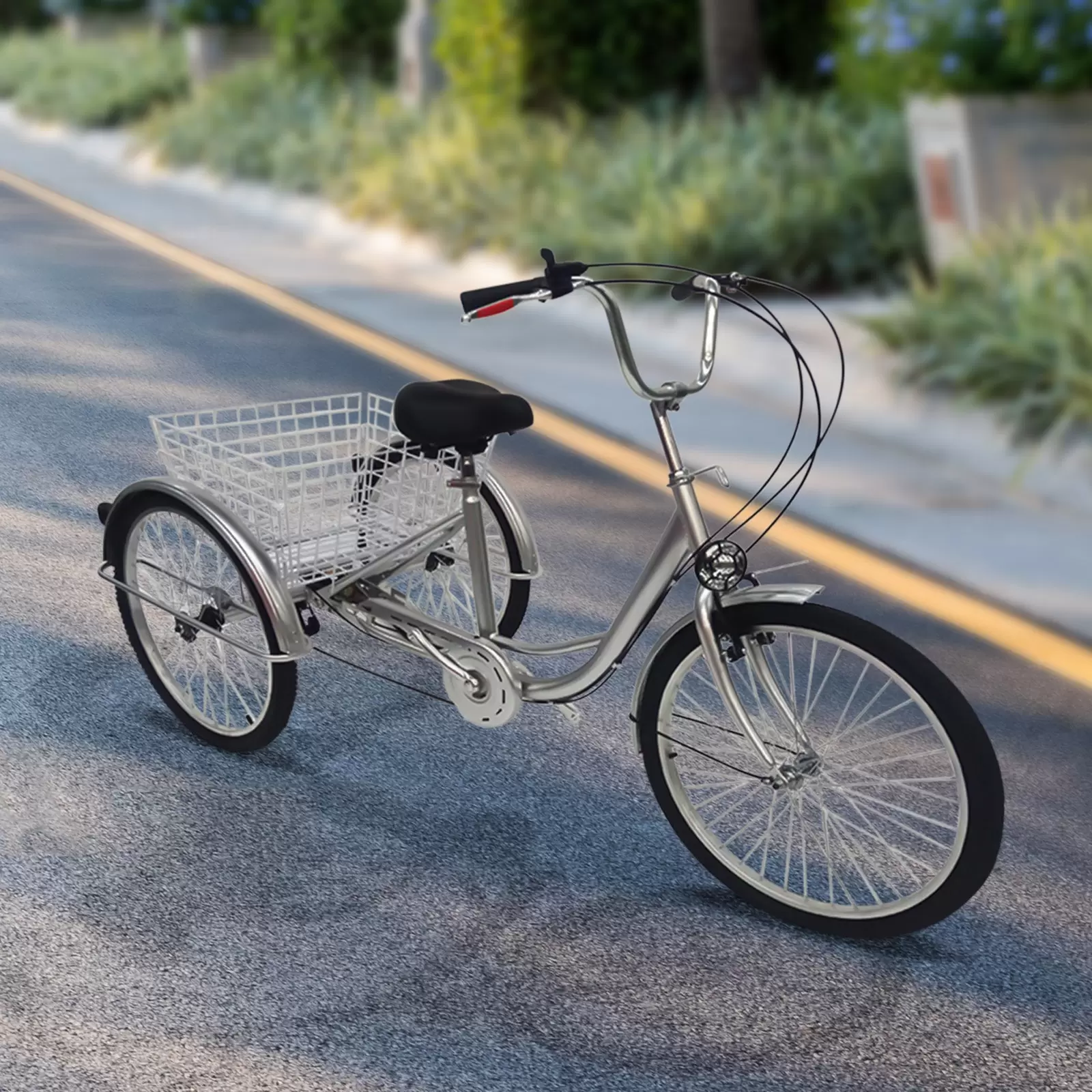 24 Zoll Dreirad 3 Rad Erwachsene Fahrrad mit Warenkorb - Silber