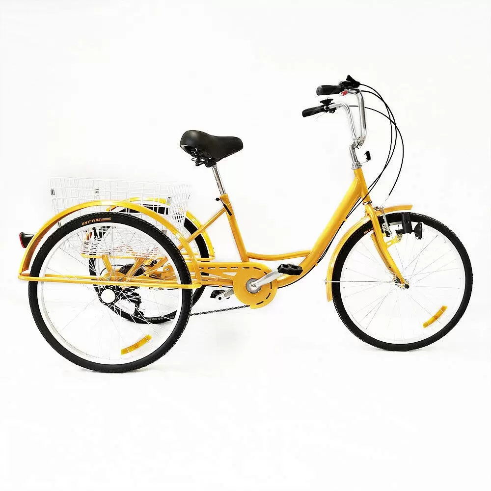 24 Zoll Dreirad Erwachsene 3 Räder Fahrrad 6 Gang Rikscha Tricycle Trike mit Korb
