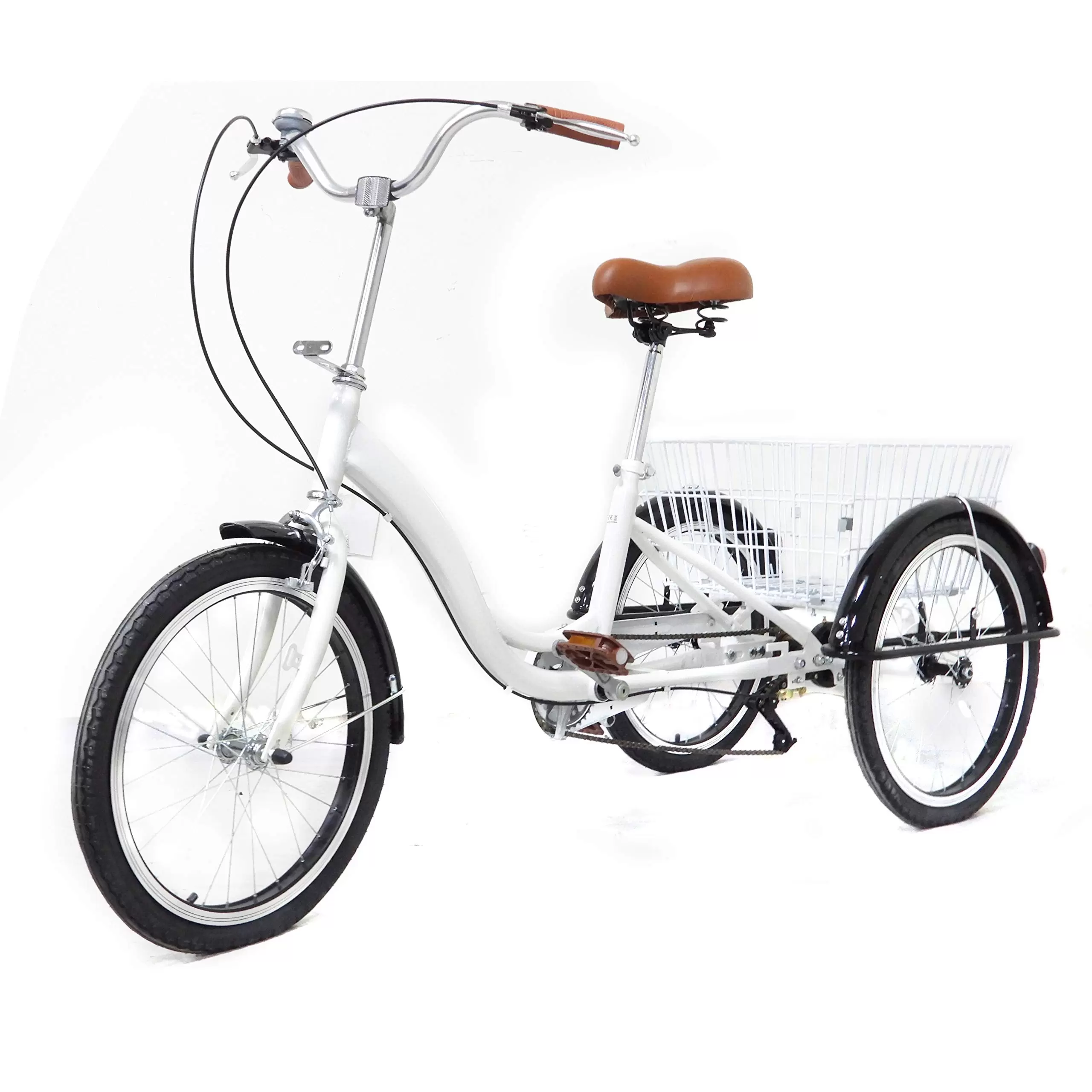 20 Zoll 3 Rad Single Speed Dreirad mit Einkaufskorb für Erwachsene und Senioren - Weiß