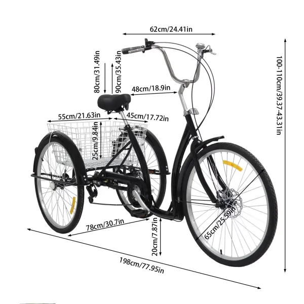 26" Dreirad für Erwachsene 6 Gang 3 Räder Erwachsenendreirad mit Einkaufskorb 26" Dreirad für Erwachsene 6 Gang 3 Räder Erwachsenendreirad mit Einkaufskorb