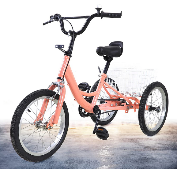 16 Zoll Kinder Dreirad 3 Rad Cruiser Bike Fahrrad Kinder Trike Einzelgeschwindigkeit mit großem Korb