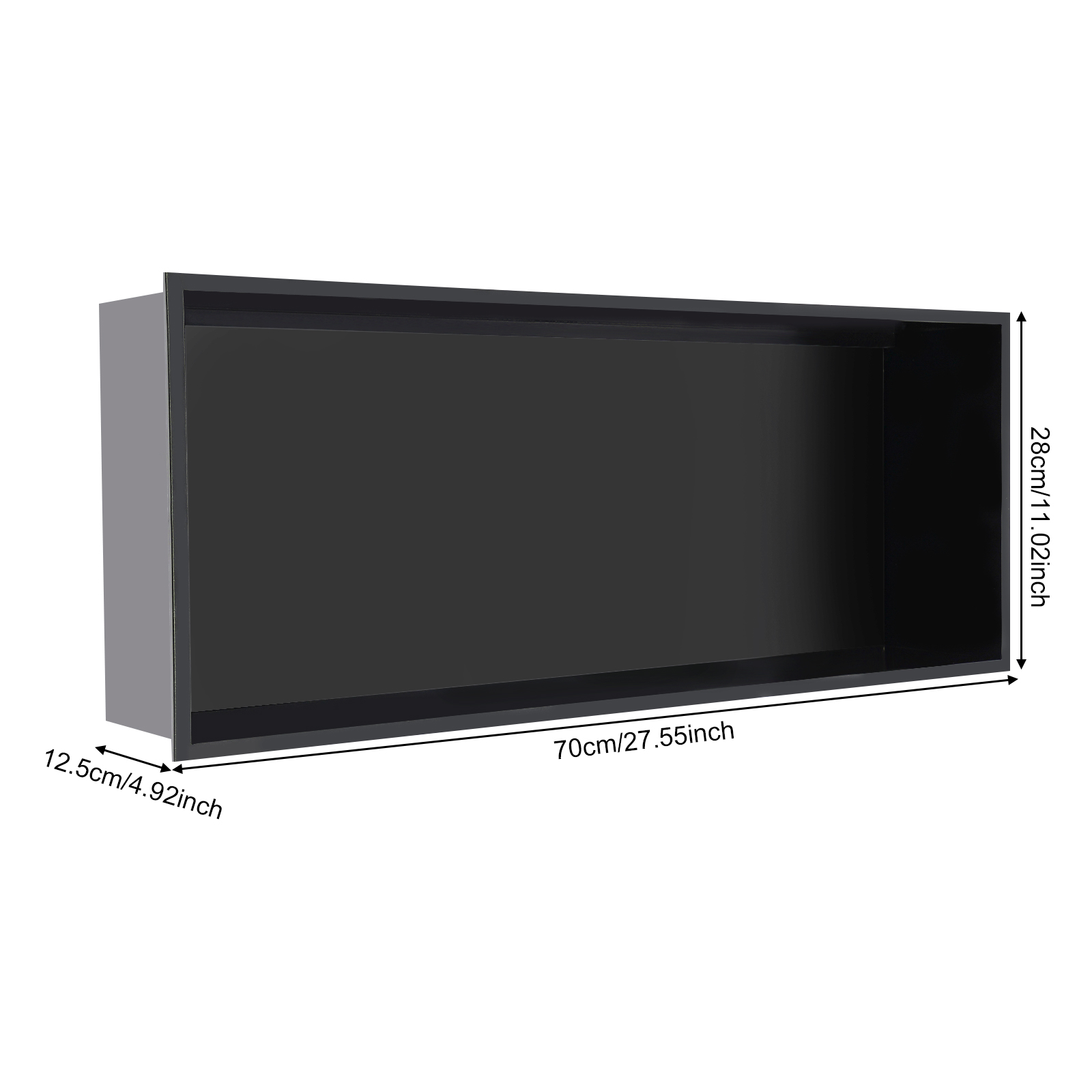 70cm Recessed Shower Shelf, Black Modern Recessed Storage Shelf, Recessed Shower Shelf with LED