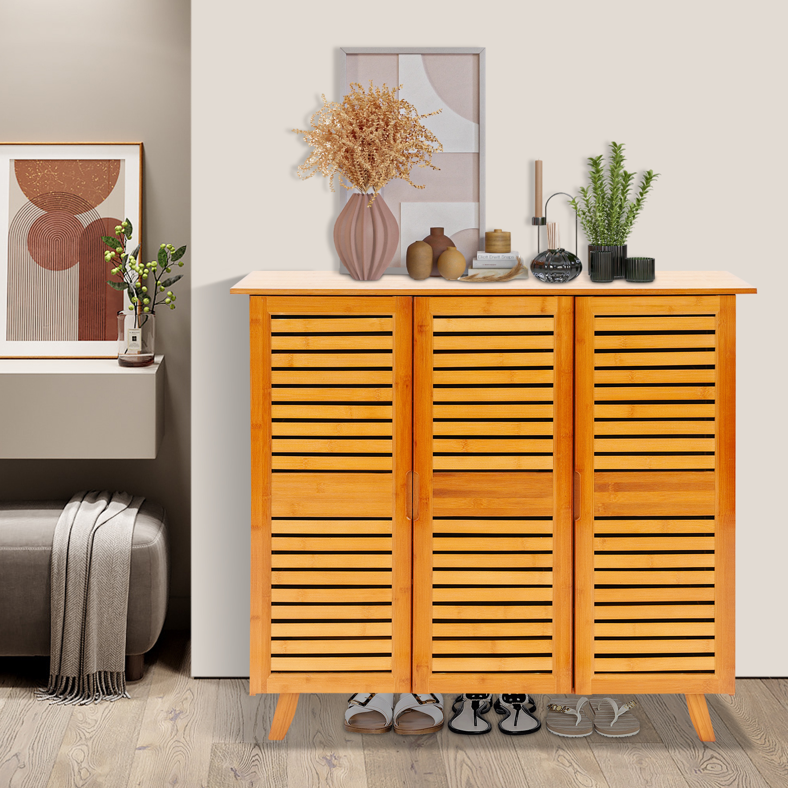 Armoire à chaussures avec 3 rabats,80x24x118.5cm,Meuble de Rangement à Chaussures pour Entrée,Couloir et Salon,Blanc | Leroy Merlin