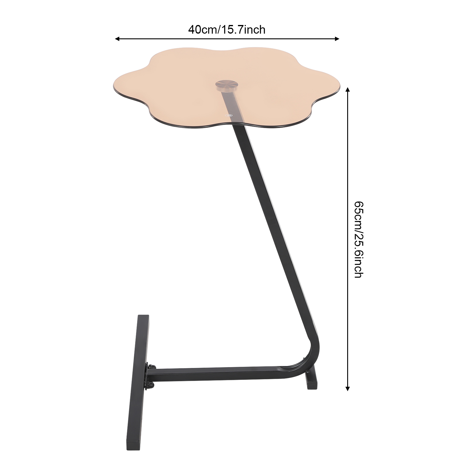 Upgraded Version Height 65 Black Frame + Flower Brown Tempered Glass Z-shaped Side Table for Living Room and Bedroom