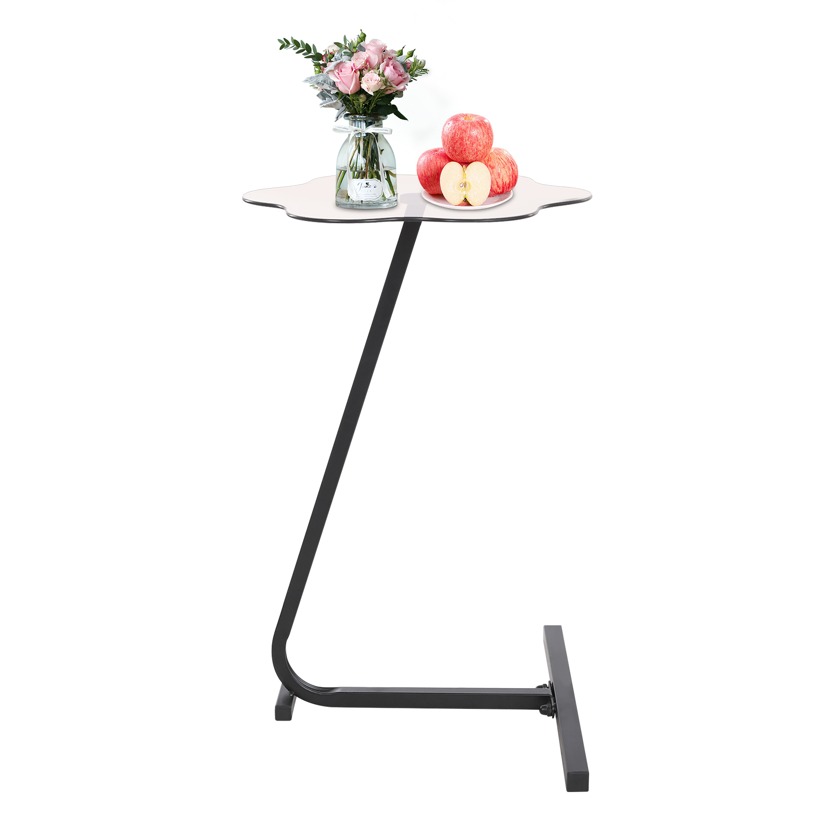 Upgraded Version Height 65 Black Frame + Flower Brown Tempered Glass Z-shaped Side Table for Living Room and Bedroom