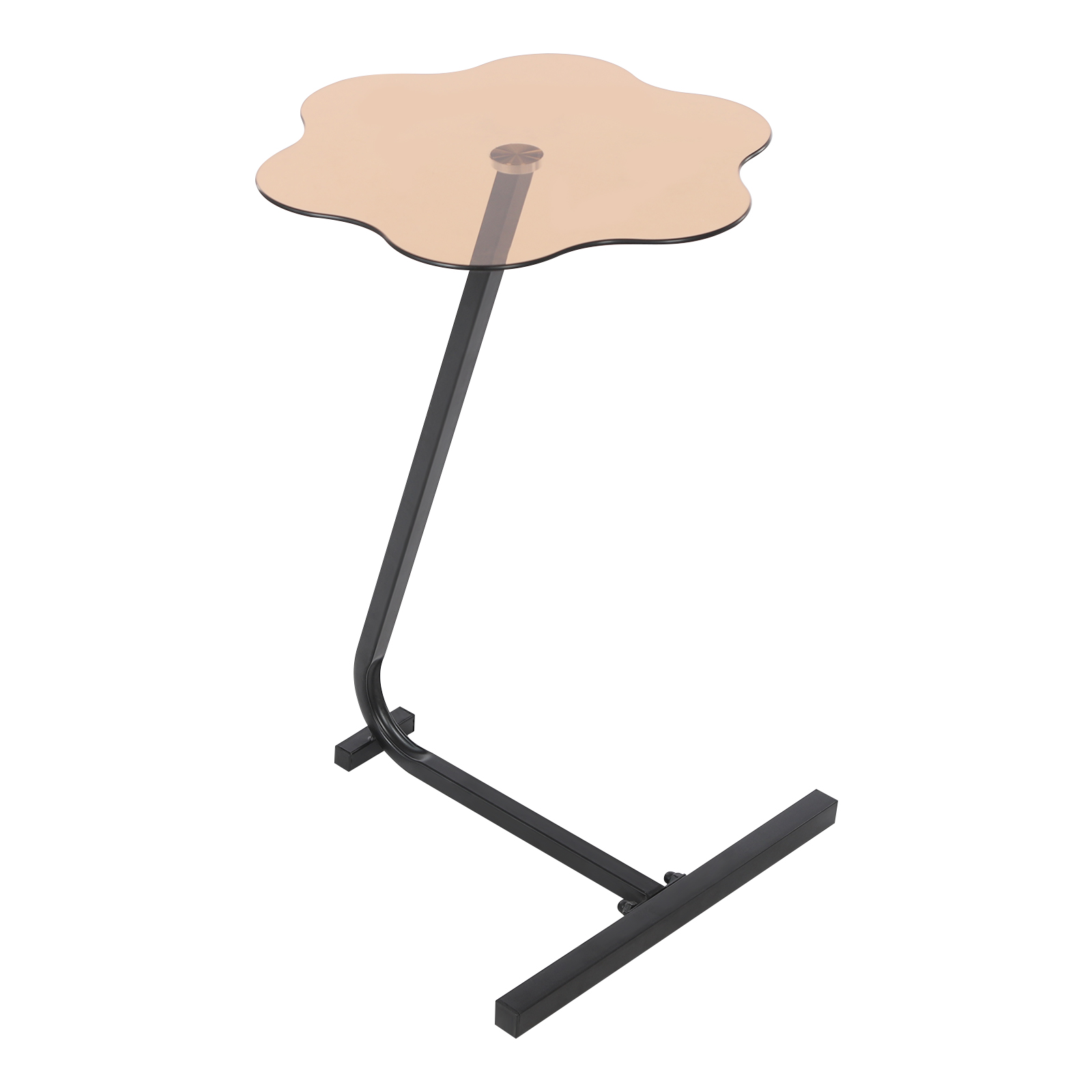 Upgraded Version Height 65 Black Frame + Flower Brown Tempered Glass Z-shaped Side Table for Living Room and Bedroom
