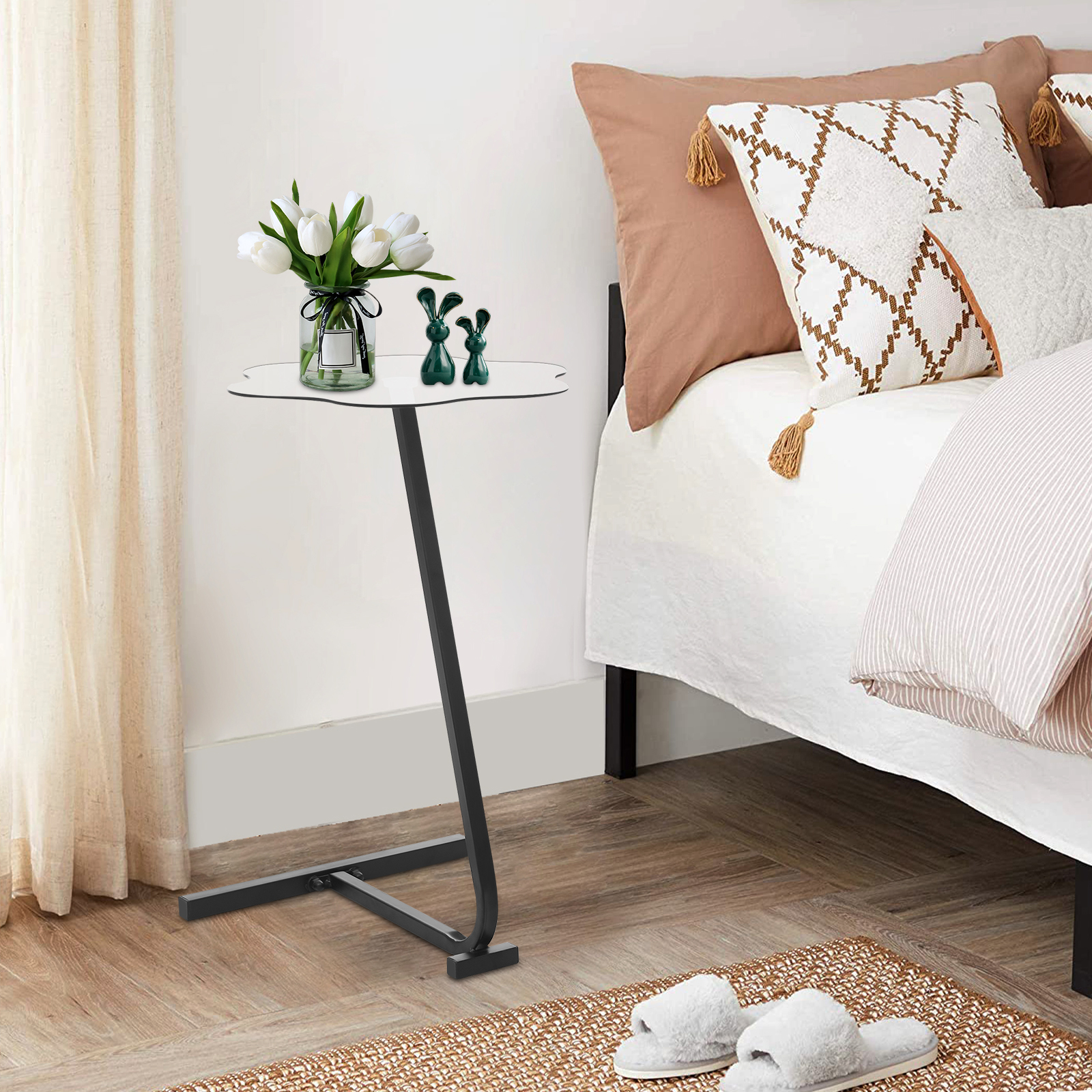 Upgraded Version Height 65 Black Frame + Flower Gray Tempered Glass Side Table, Z-shaped Side Table for Living Room and Bedroom Upgraded Version Height 65 Black Frame + Flower Gray Tempered Glass Side Table, Z-shaped Side Table for Living Room and Bedroom