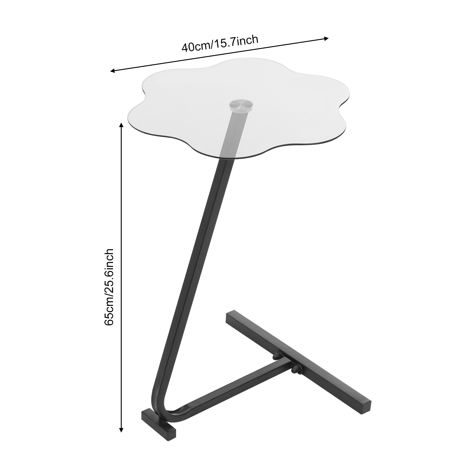 Upgraded Version Height 65 Black Frame + Flower Gray Tempered Glass Side Table, Z-shaped Side Table for Living Room and Bedroom
