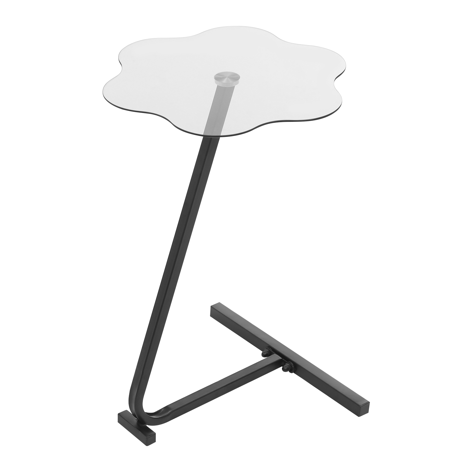 Upgraded Version Height 65 Black Frame + Flower Gray Tempered Glass Side Table, Z-shaped Side Table for Living Room and Bedroom