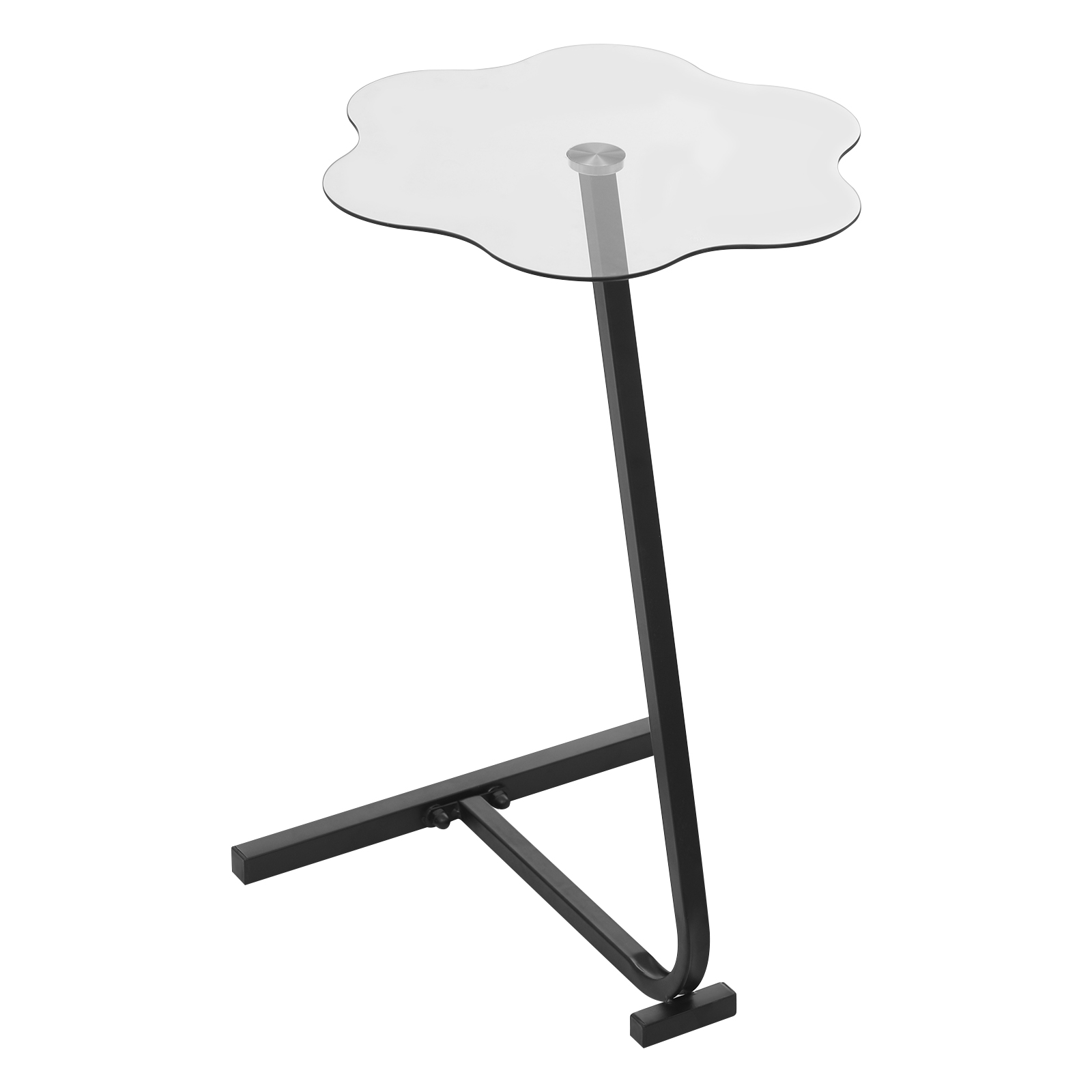 Upgraded Version Height 65 Black Frame + Flower Gray Tempered Glass Side Table, Z-shaped Side Table for Living Room and Bedroom