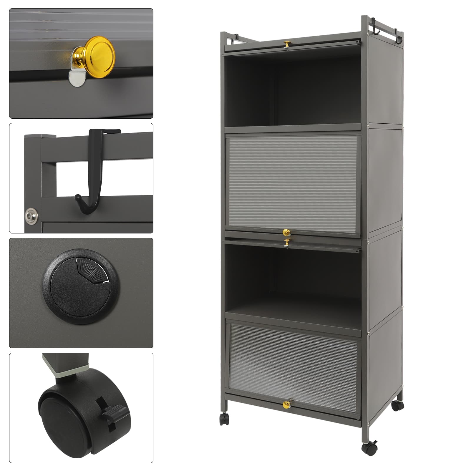 5-lagiges vertikales Küchenregal, Küchenschrank, Küche, Wohnzimmer-Lagerregal, Regal - 60 x 40 x 161 cm - Helles Luxusgrau
