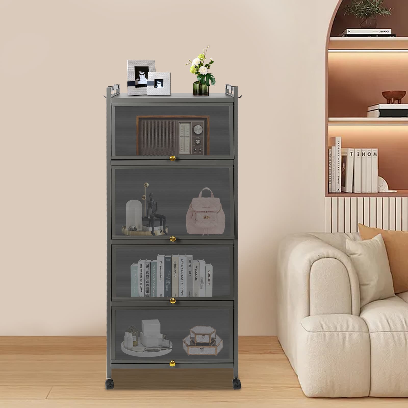 5-lagiges vertikales Küchenregal, Küchenschrank, Küche, Wohnzimmer-Lagerregal, Regal - 60 x 40 x 161 cm - Helles Luxusgrau