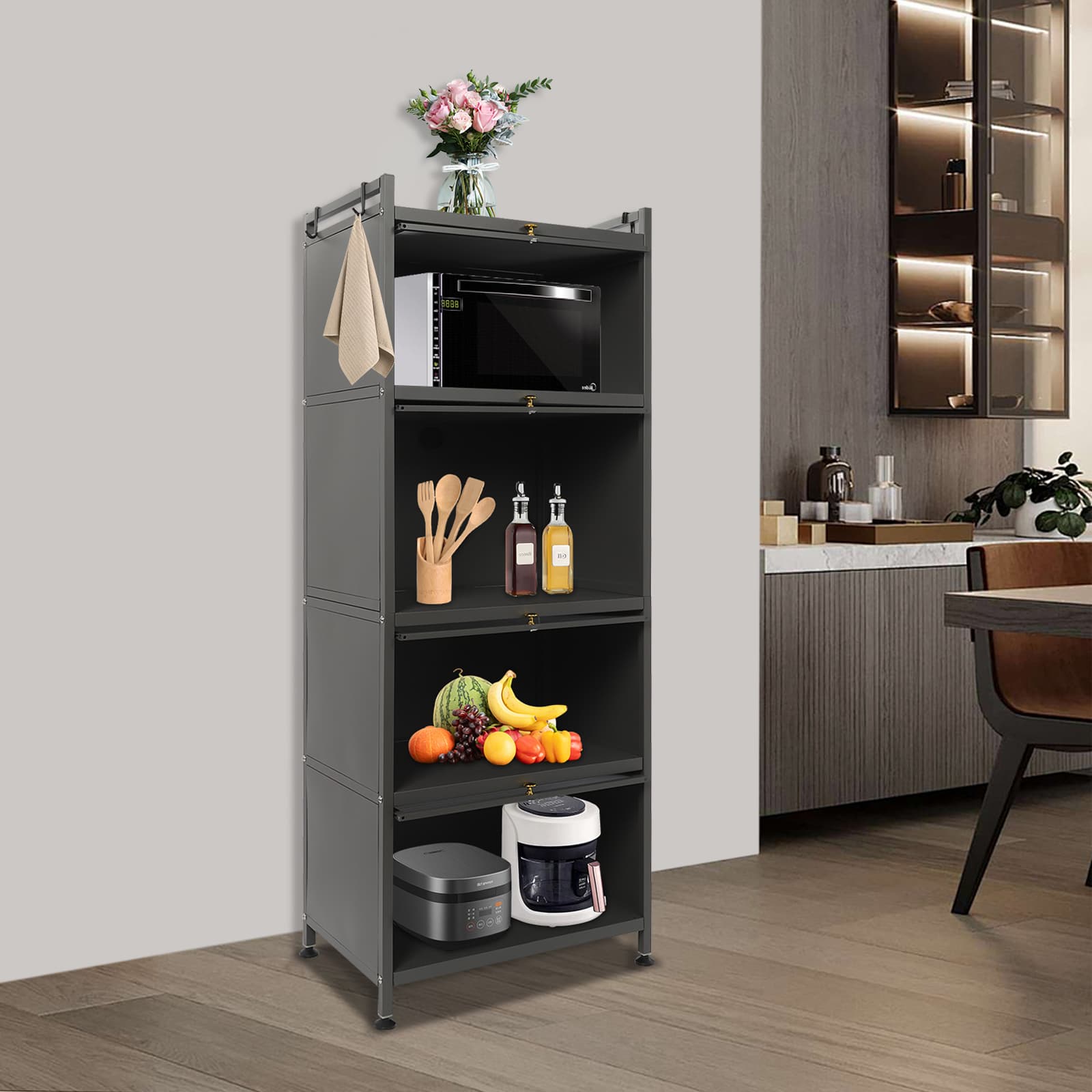 5-lagiges vertikales Küchenregal, Küchenschrank, Küche, Wohnzimmer-Lagerregal, Regal - 60 x 40 x 161 cm - Helles Luxusgrau