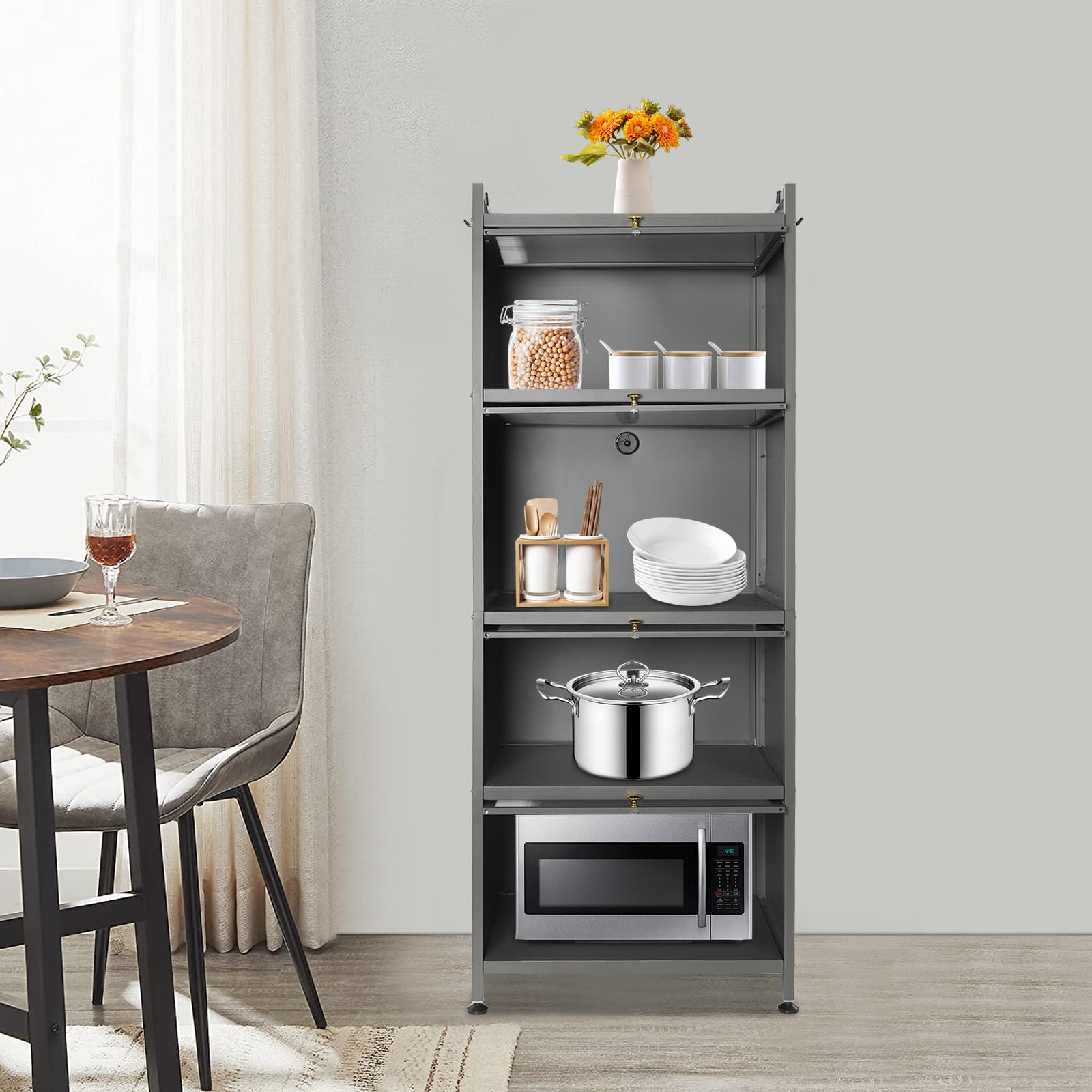 5-lagiges vertikales Küchenregal, Küchenschrank, Küche, Wohnzimmer-Lagerregal, Regal - 60 x 40 x 161 cm - Helles Luxusgrau