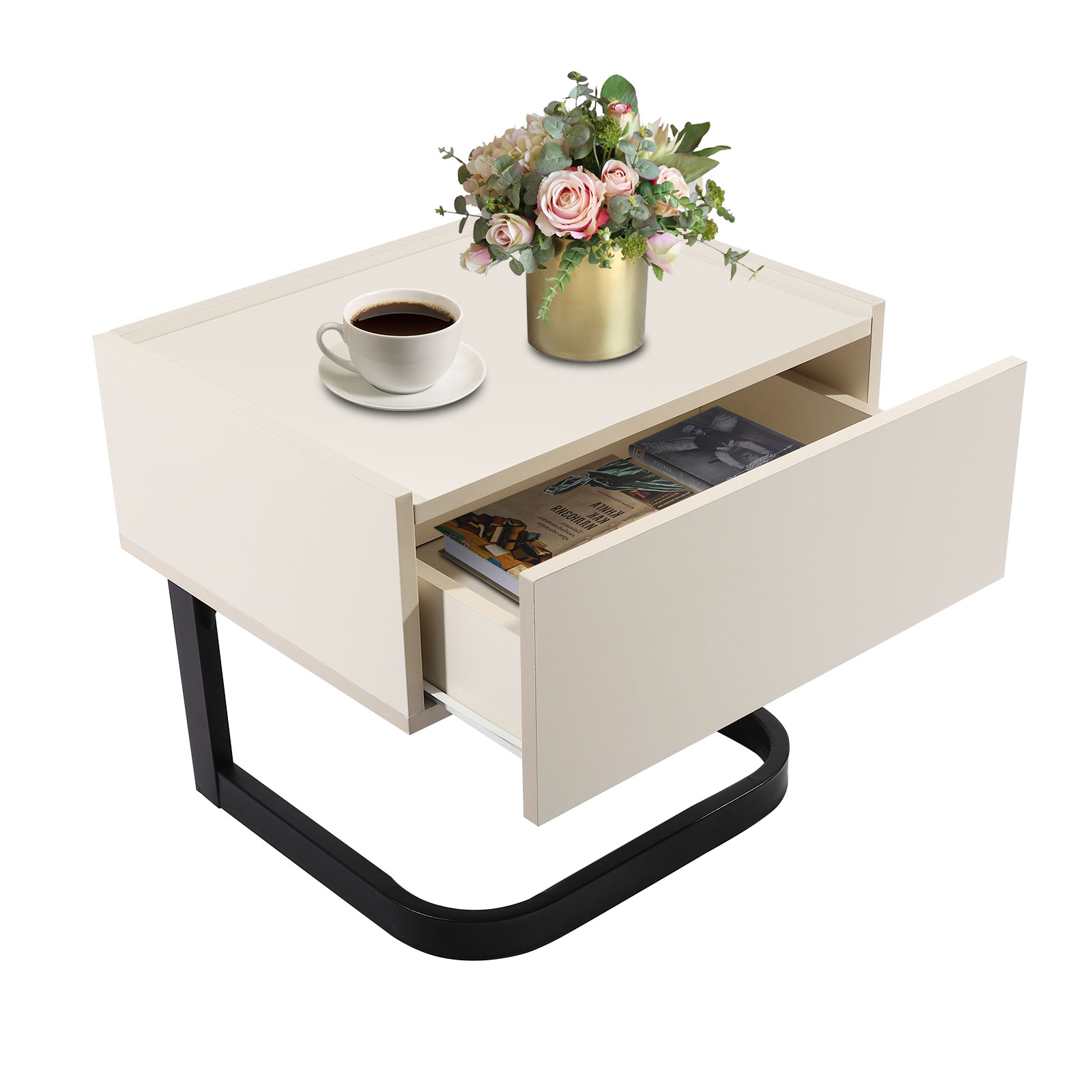 Beistelltisch, Beistelltisch mit Schublade, modern, für Innenräume wie Wohnzimmer, Büro, Schlafzimmer usw.