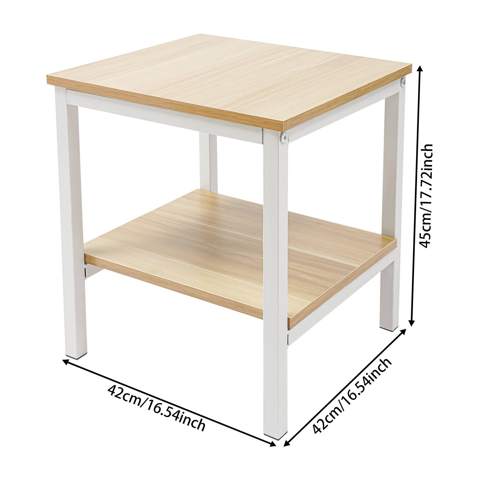 E1-kwaliteit plaatmateriaal met hoge dichtheid + koolstofstaal 45x42x42cm Nachtkastje, salontafel, opbergplank - Wit plus licht notenhouten plaat