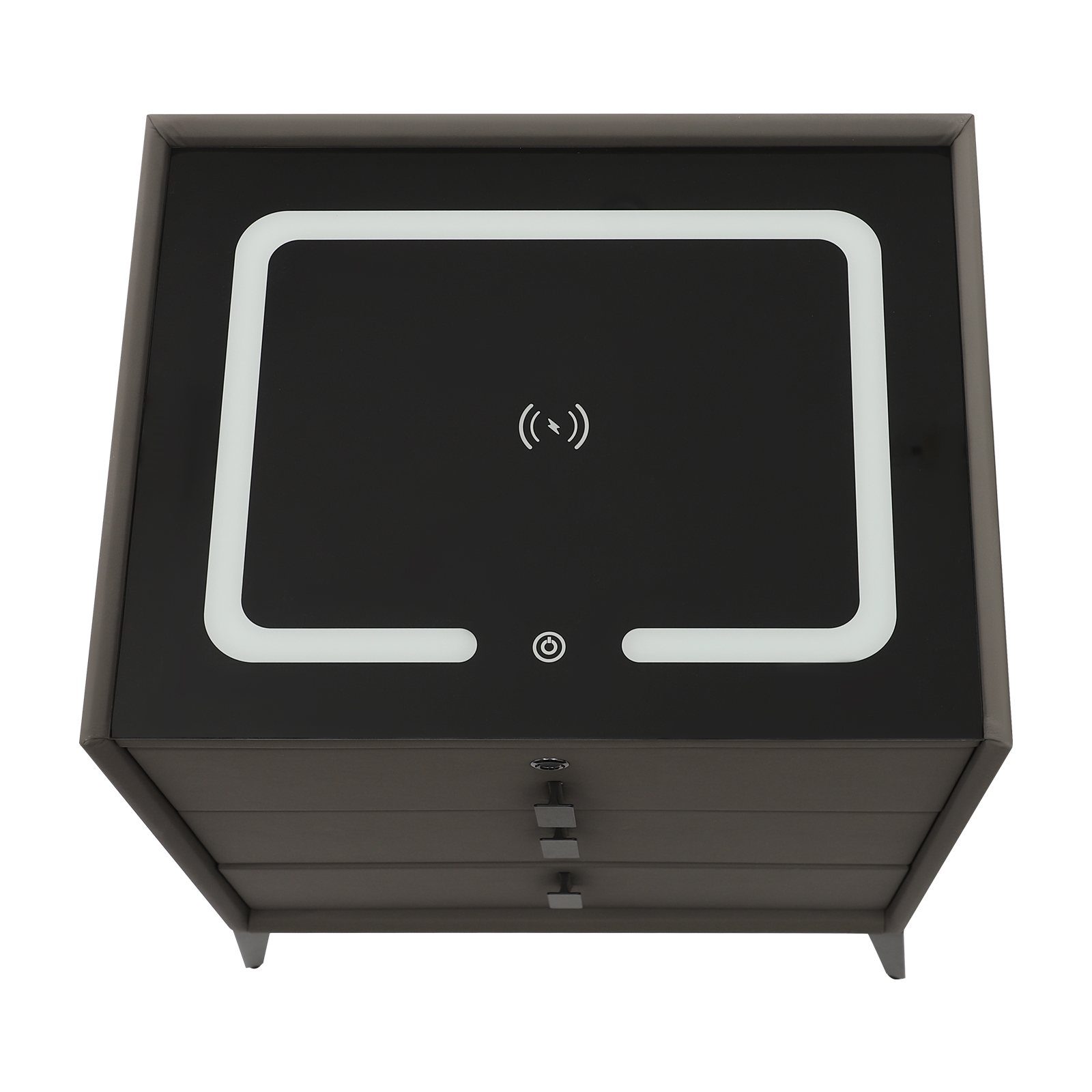 Slim nachtkastje met lades, driekleurige lamp, USB en draadloos opladen, vingerafdrukslot en Bluetooth-speaker - donkergrijs Slim nachtkastje met lades, driekleurige lamp, USB en draadloos opladen, vingerafdrukslot en Bluetooth-speaker - donkergrijs