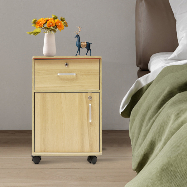 Nachttisch, 37 x 34 x 59 cm, zweistöckig, abschließbar und mit Rollen – Holz
