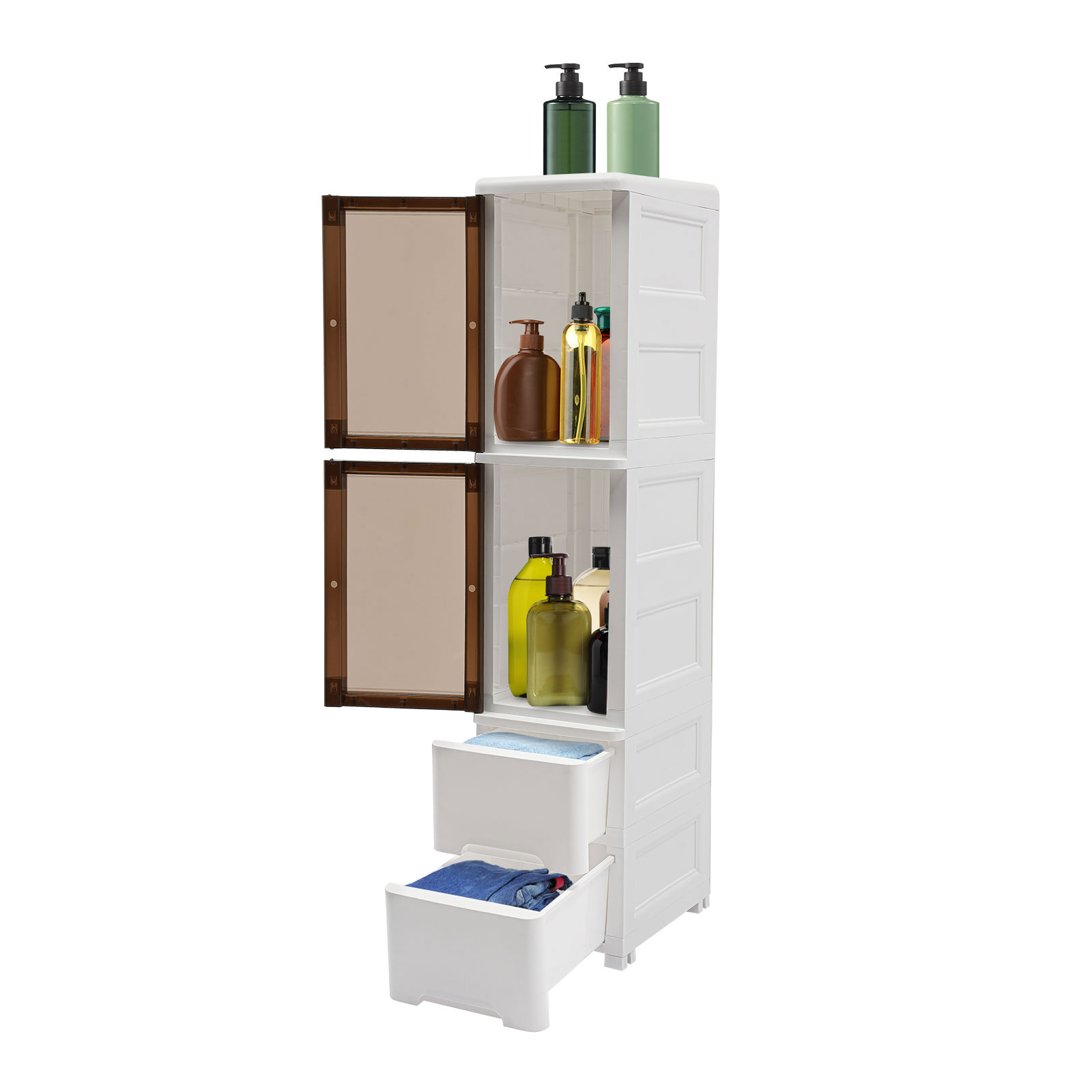 Badkamerkast met lade van 25*38*114 cm, smalle toiletplank, organizerkast met kunststof vloerhoek