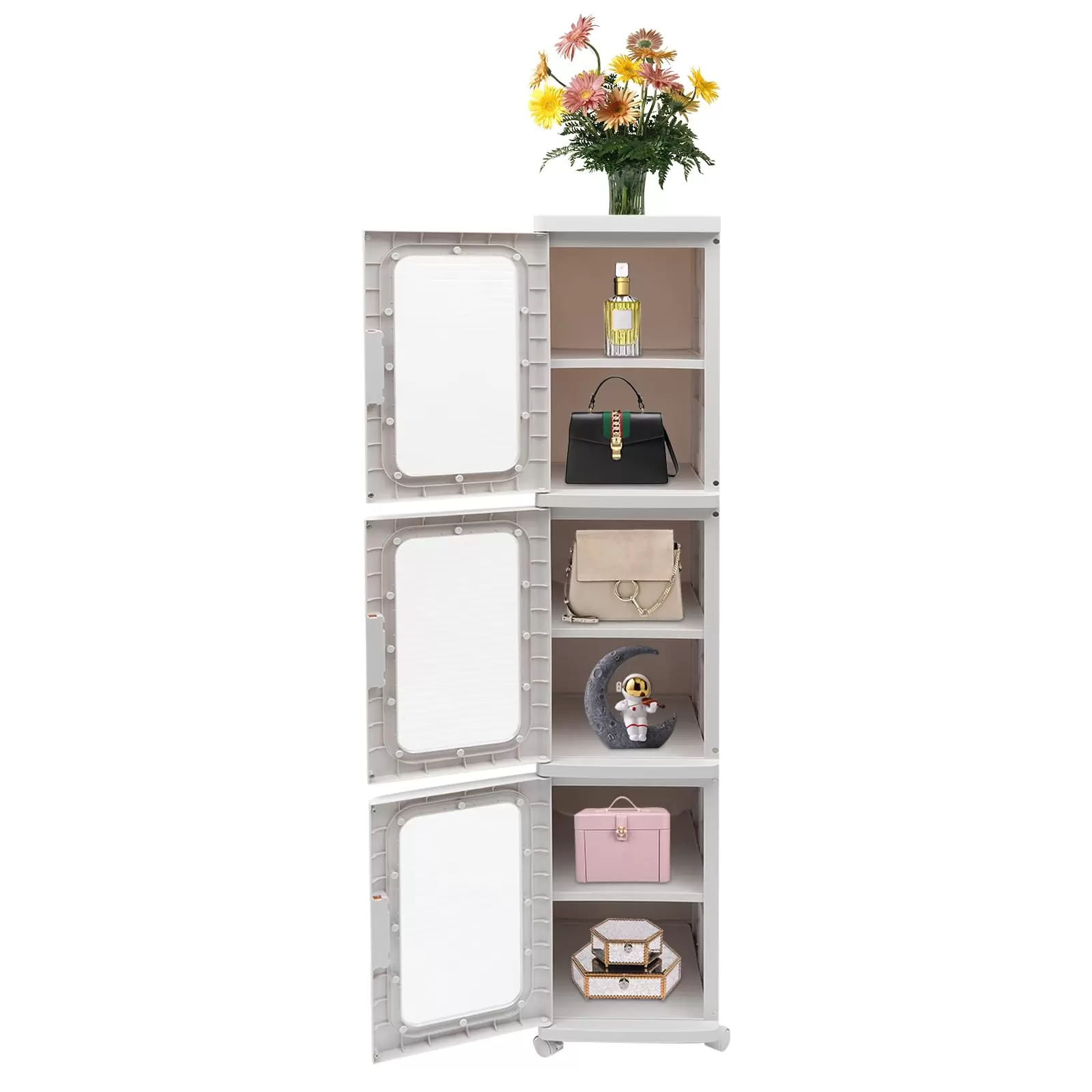 CNCEST 24.5X28.5X126cm Kunststoffschrank 3 Etagen Aufbewahrungsschrank Kunstoffschränke Haushaltsschrank