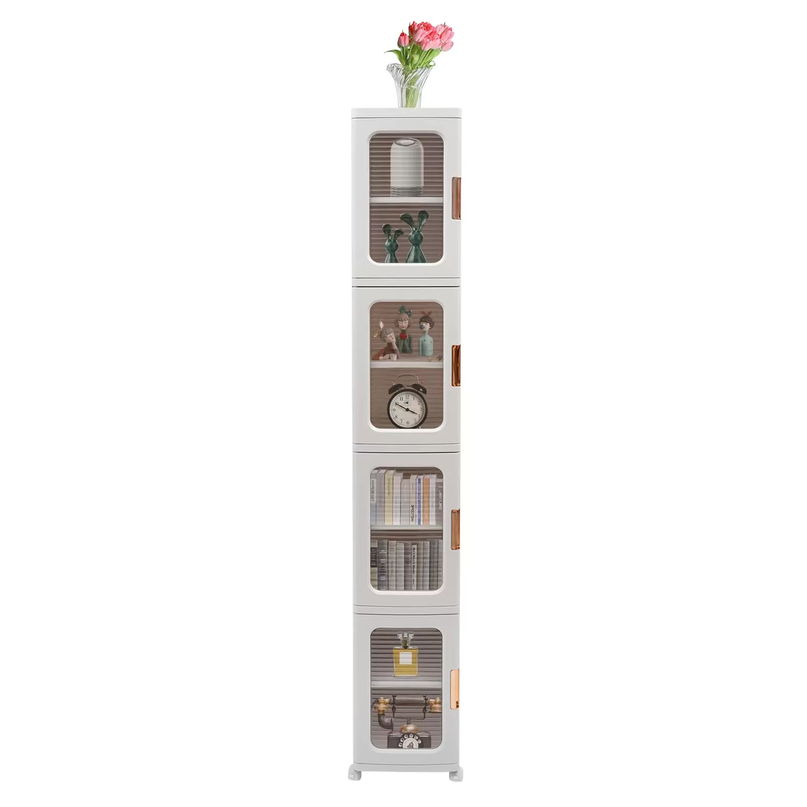 CNCEST Weiß 4-Ebenen Aufbewahrungsbox mit Deckel, Faltbare Aufbewahrungsboxen mit Rollen 24.5 x 28.5 x 166cm