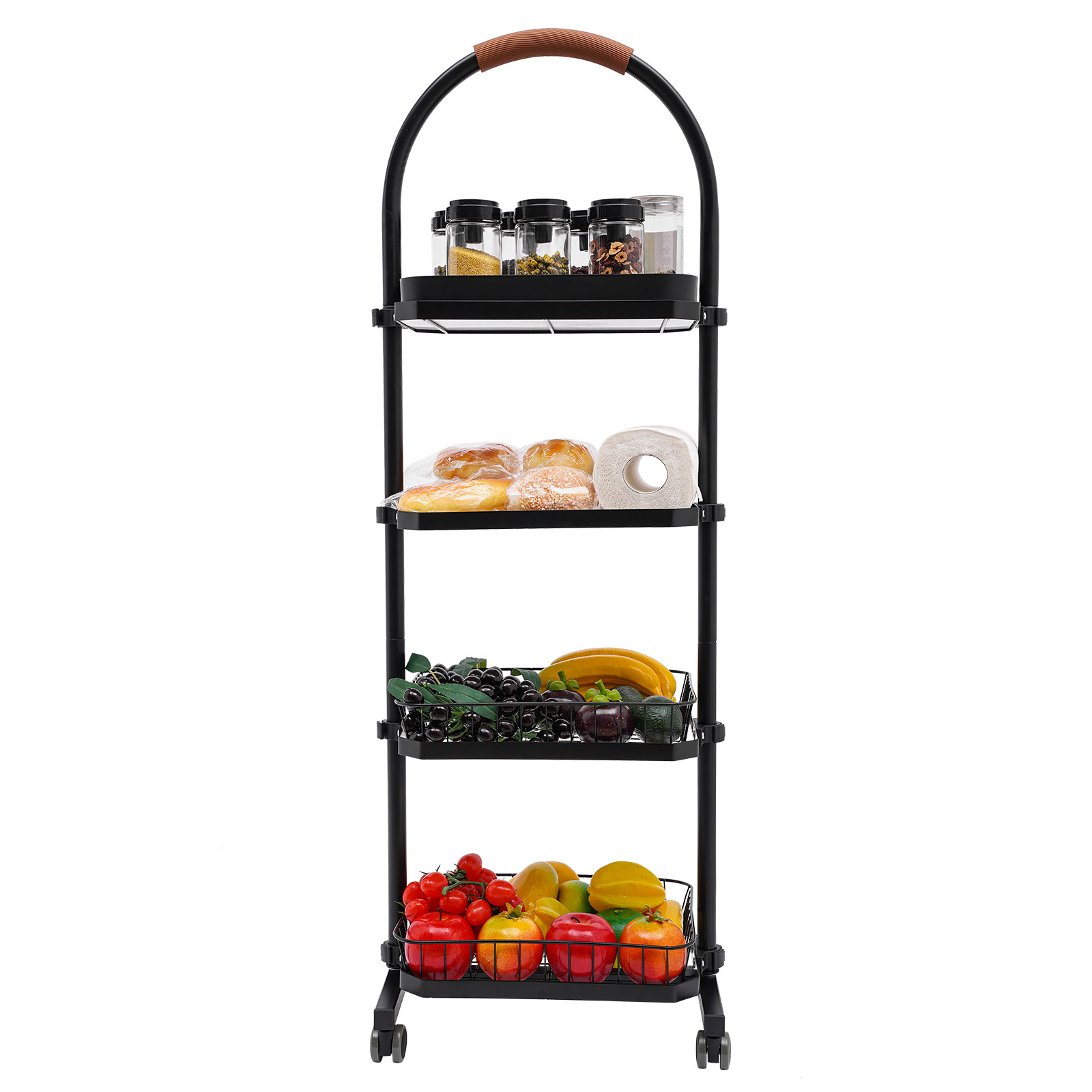 CNCEST Lagerregal 4-stufiges Bewegliches Lager Regal Stand Regal Schwarz