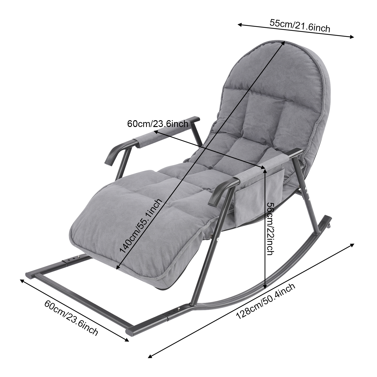 3 Levels Adjustable Rocking Chair, Rocking Chair with Comfortable Padded Seat, Adjustable Lounge Chair
