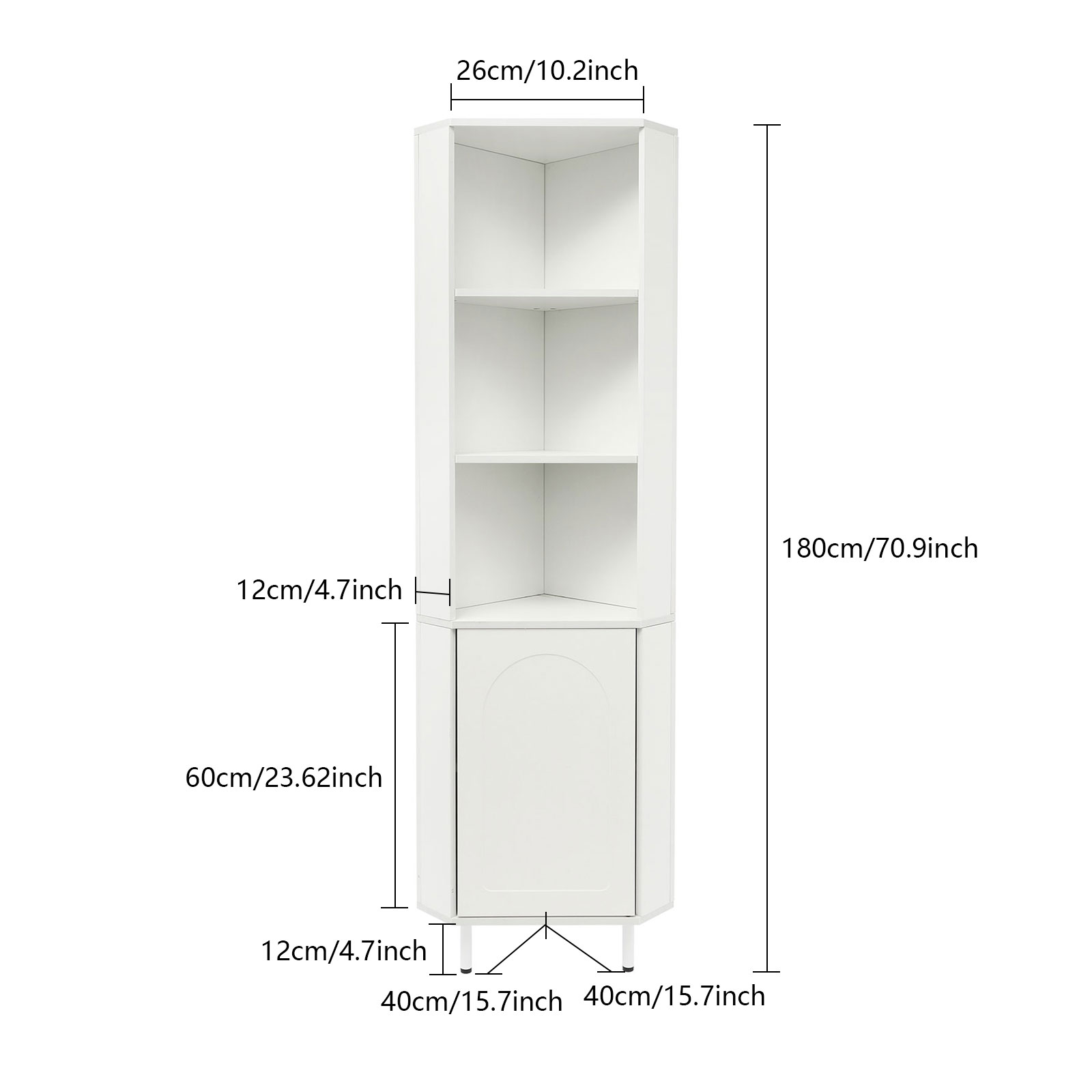 Eckregal mit Tür (40 x 40 x 180 cm), Eckschrank, hohes Eckregal für Wohnzimmer – Weiß
