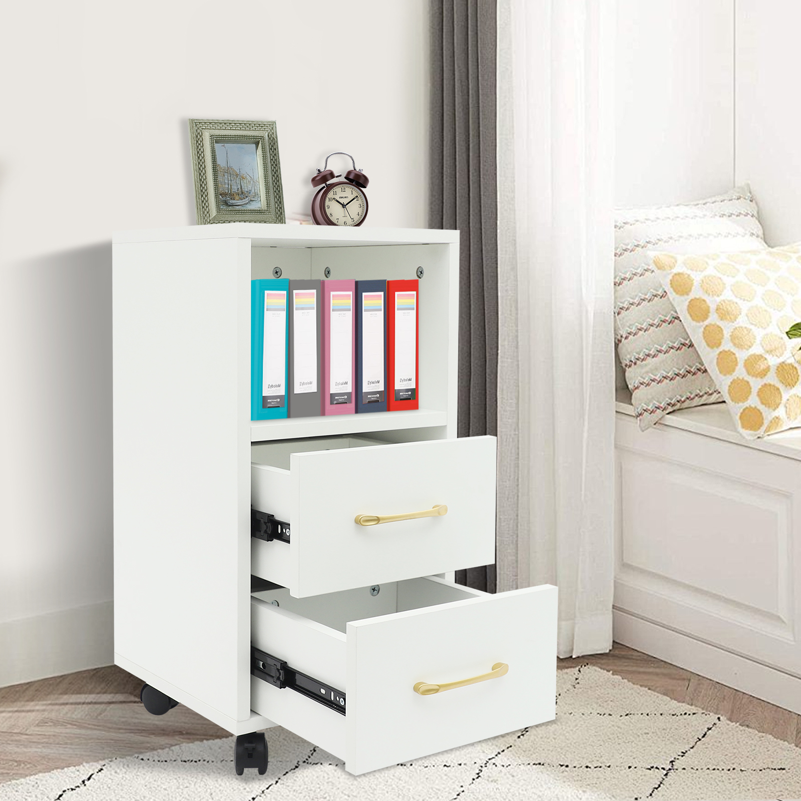 Tavolino Moderno Quadrato In Legno Con Cassetto - Comodino Da Soggiorno O Camera Da Letto, Colore Bianco