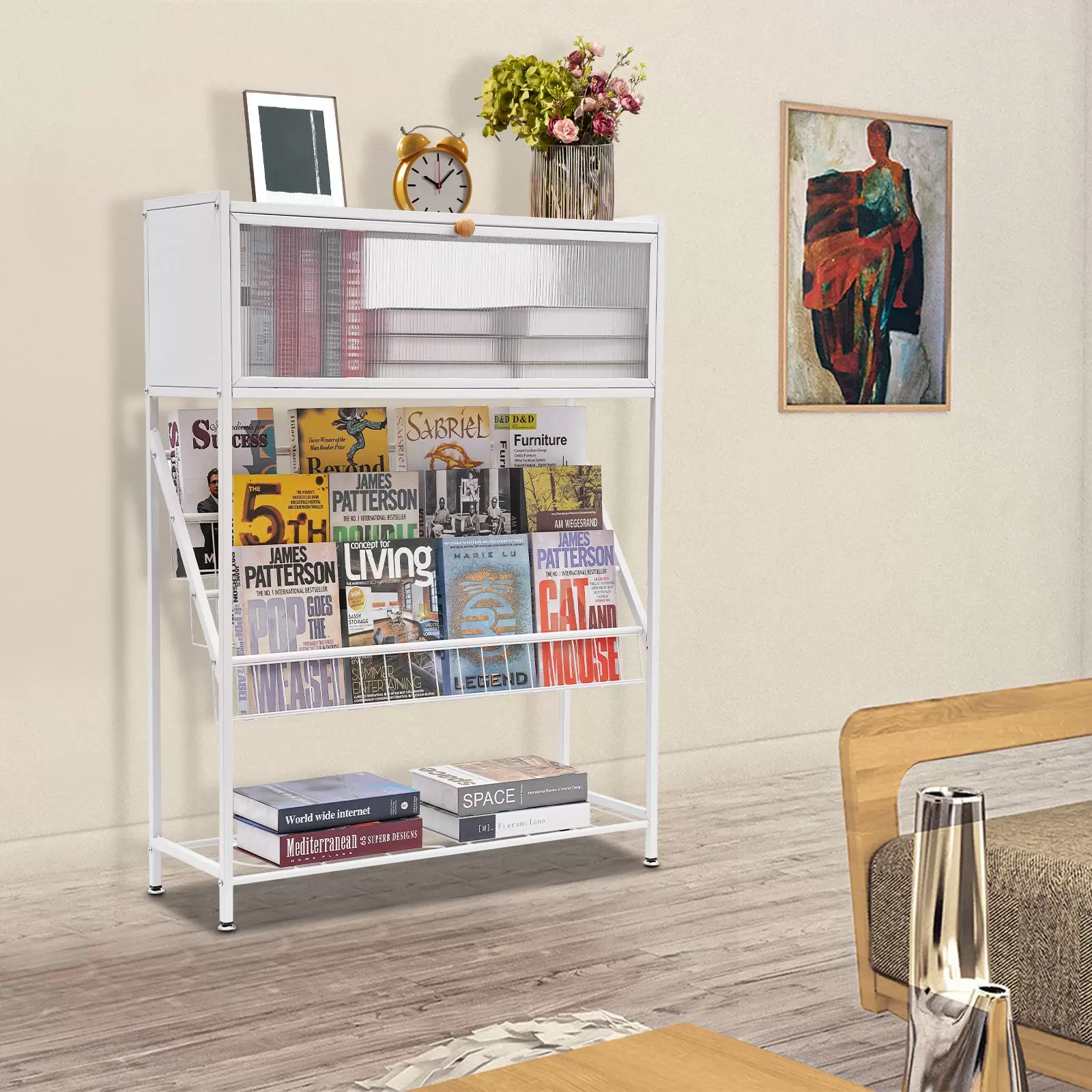 Bücherregal Standregal Leiterregal Zeitschriftenregal Aufbewahrungsorganisator mit Universalräder Bücherregal Standregal Leiterregal Zeitschriftenregal Aufbewahrungsorganisator mit Universalräder