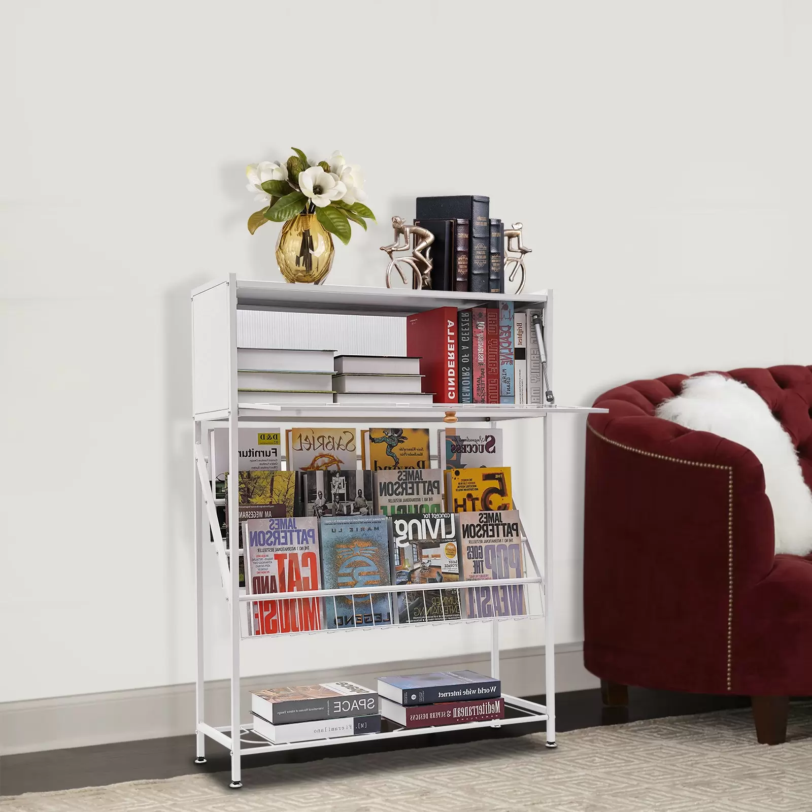 Bücherregal Standregal Leiterregal Zeitschriftenregal Aufbewahrungsorganisator mit Universalräder Bücherregal Standregal Leiterregal Zeitschriftenregal Aufbewahrungsorganisator mit Universalräder