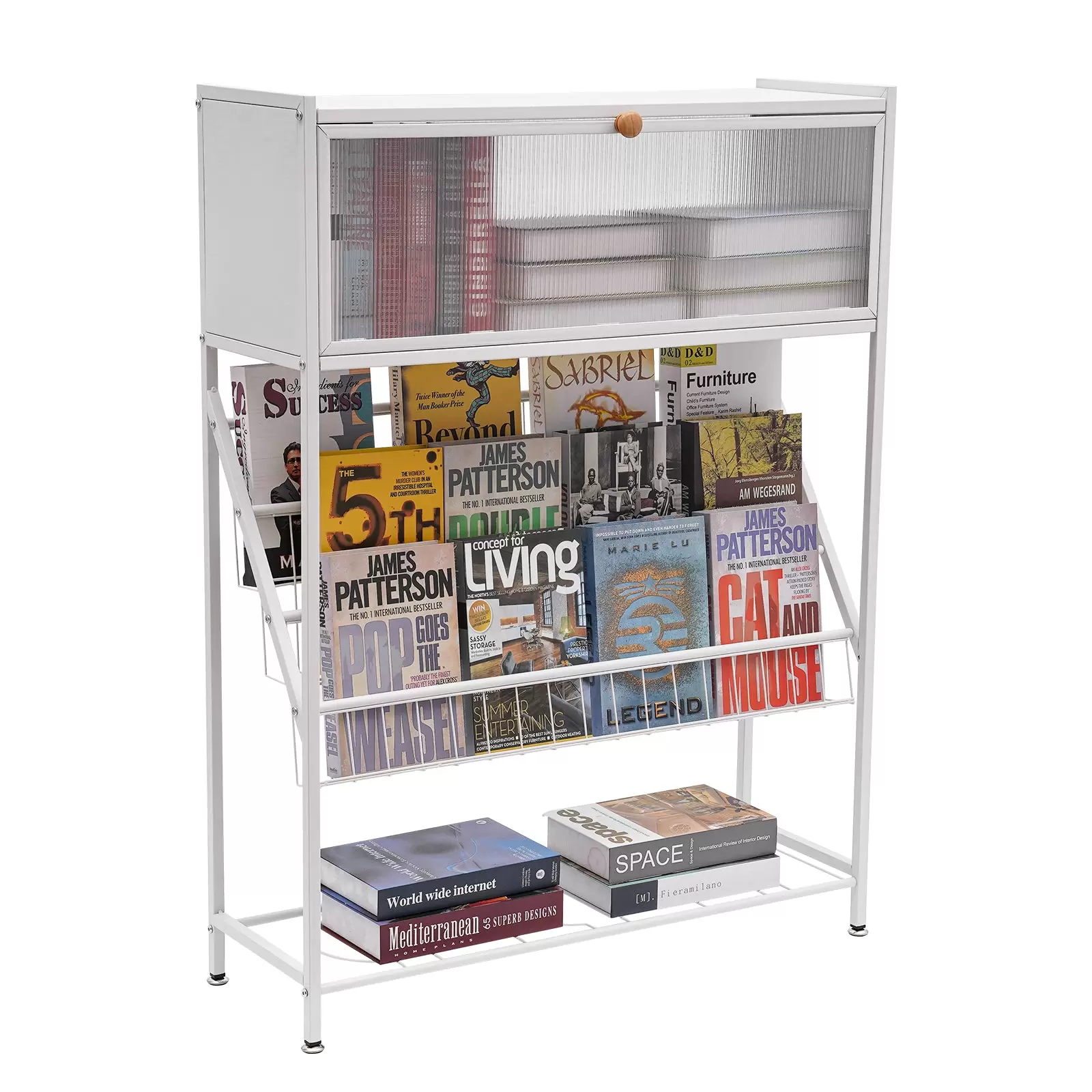 Bücherregal Standregal Leiterregal Zeitschriftenregal Aufbewahrungsorganisator mit Universalräder