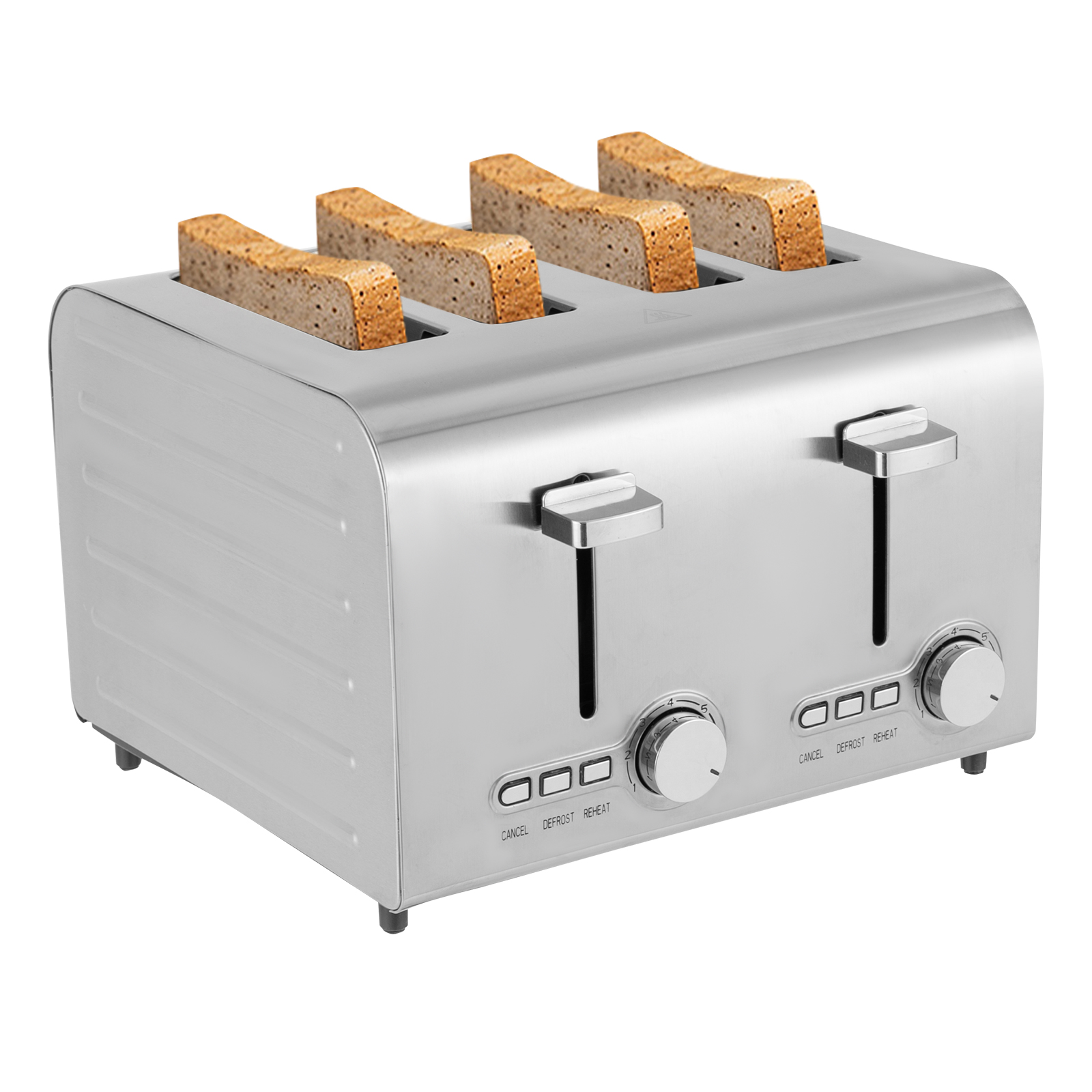Toaster, 4-Scheiben-Toaster, Edelstahl-Toaster, Einstellbare Temperatur, Multifunktional, 1500W, Silber