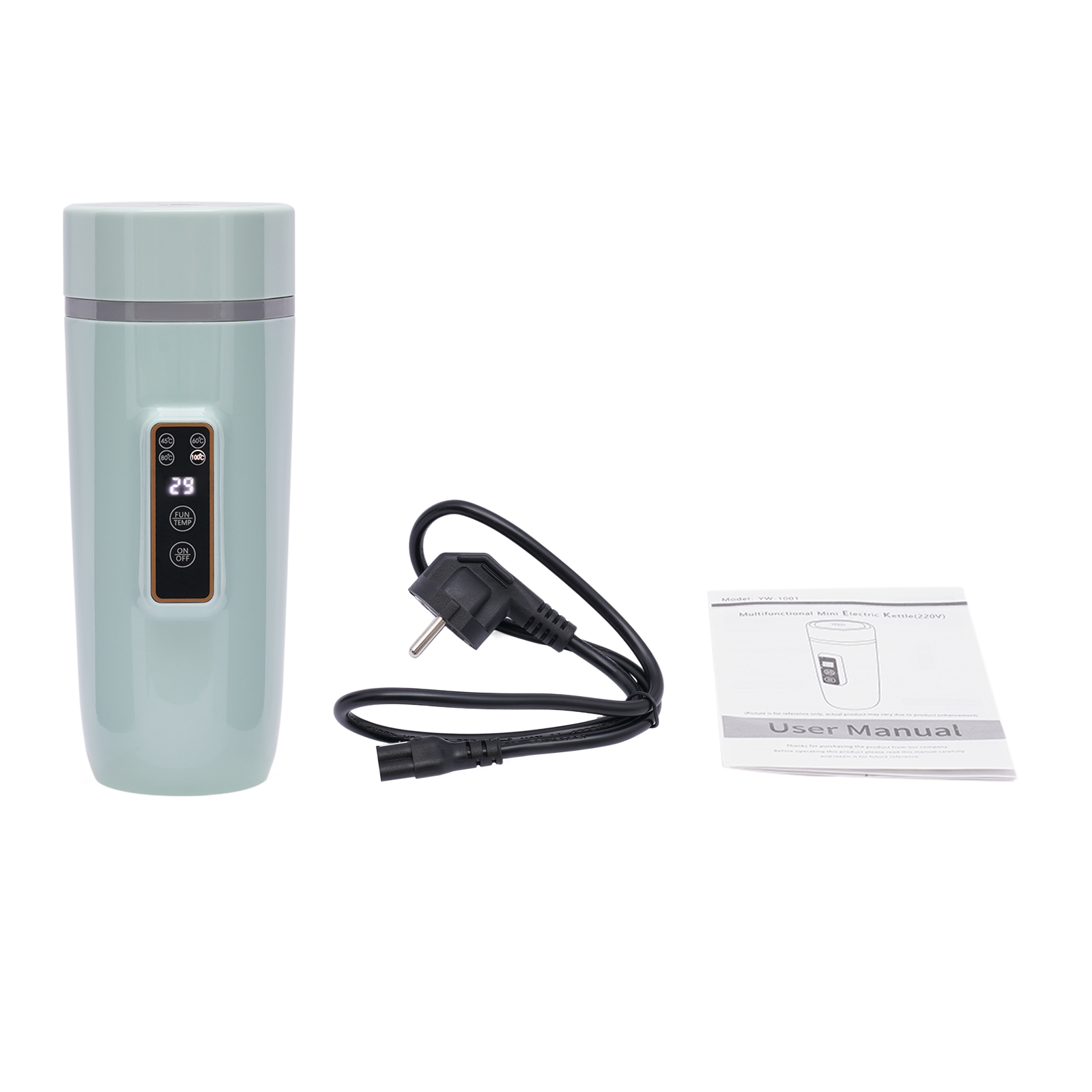Tragbarer elektrischer Wasserkocher, 220 V, 350 ml, Schnellkochtopf, doppelt, 300 W, Thermoskanne aus Edelstahl, Grün