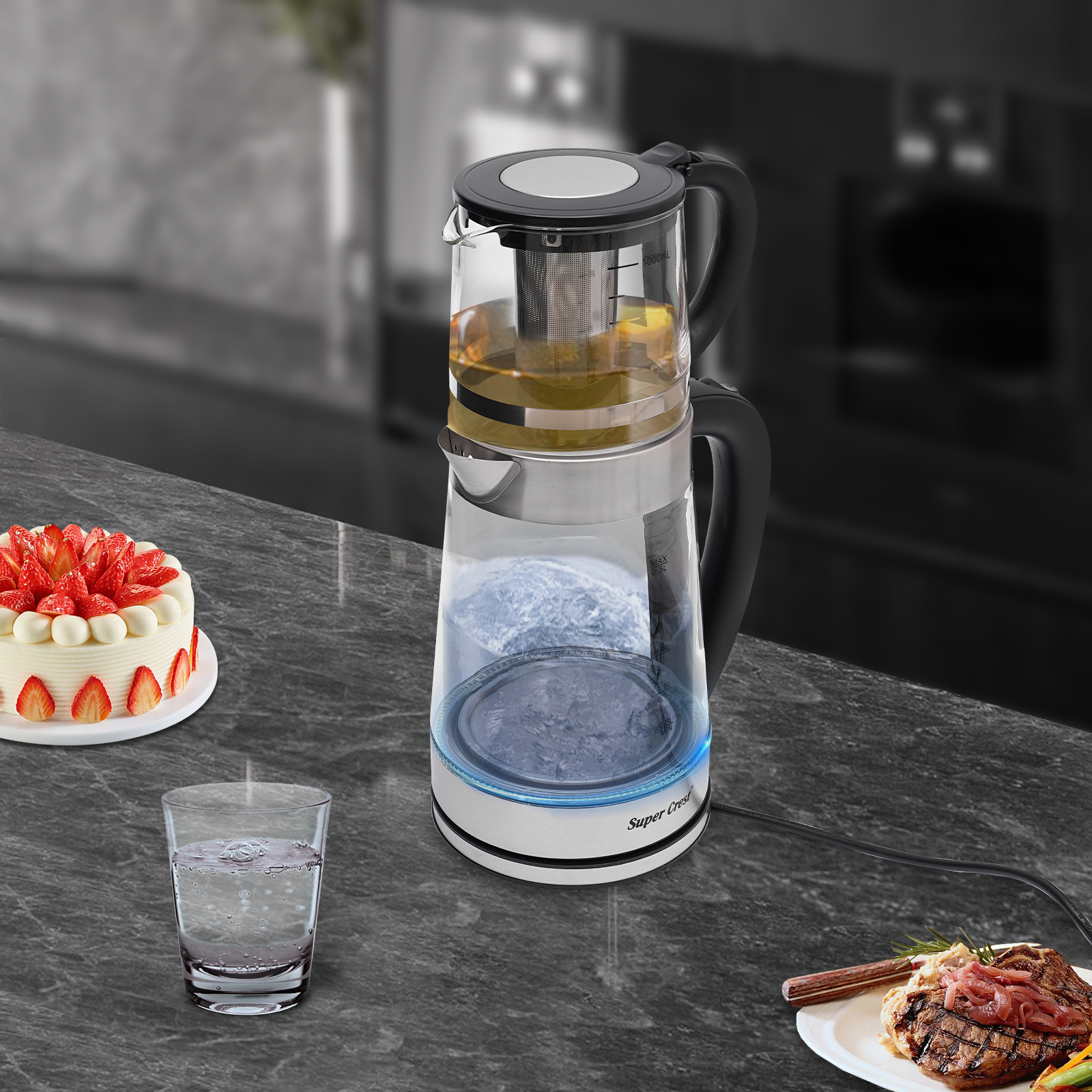 Elektrischer Glaswasserkocher, tragbarer Heißwasserkocher, Wasserkocher und Teekanne