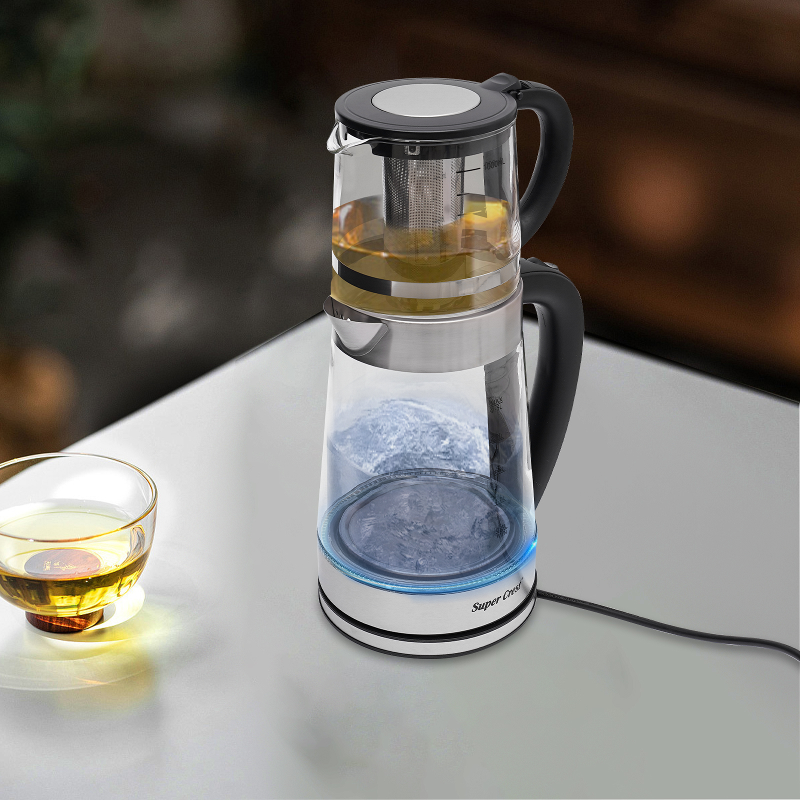 Elektrischer Glaswasserkocher, tragbarer Heißwasserkocher, Wasserkocher und Teekanne Elektrischer Glaswasserkocher, tragbarer Heißwasserkocher, Wasserkocher und Teekanne