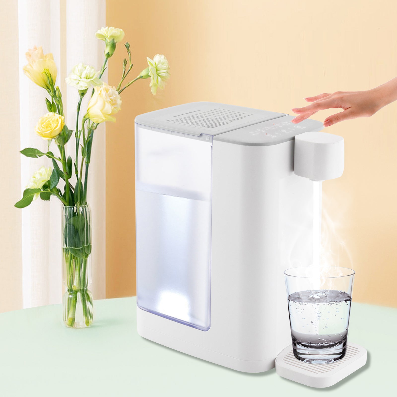 Wasserkocher, Heißwasserspender für schnelles Erhitzen und Durchfließen, 5 einstellbare Temperaturen und 2 Wasserdurchflussraten (weiß)