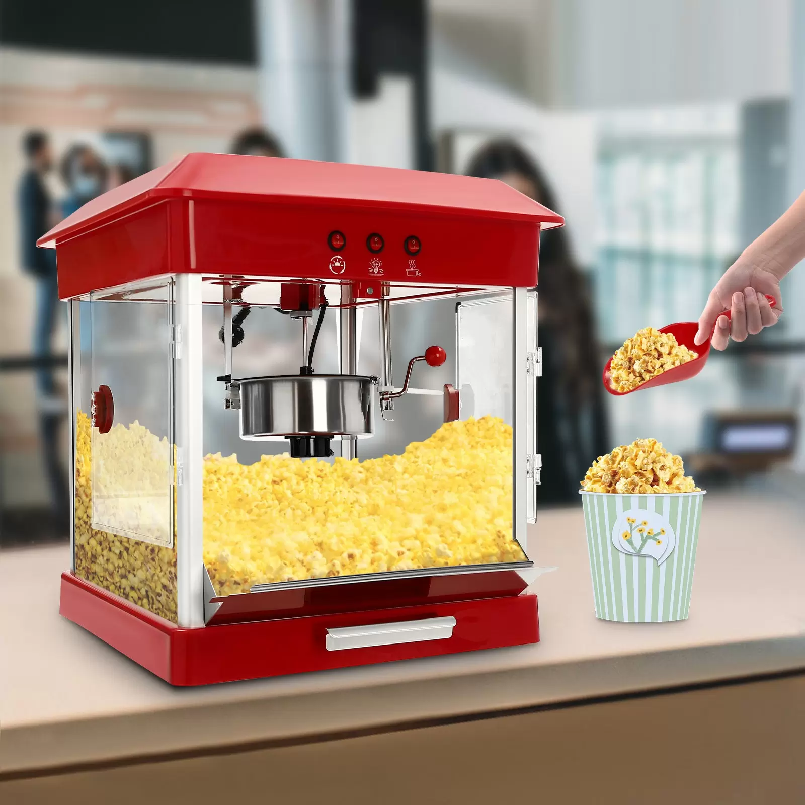 Popcornmaschine Profi Popcorn im Edelstahltopf Maispflücker 800W 220V Rot Popcornmaschine Profi Popcorn im Edelstahltopf Maispflücker 800W 220V Rot