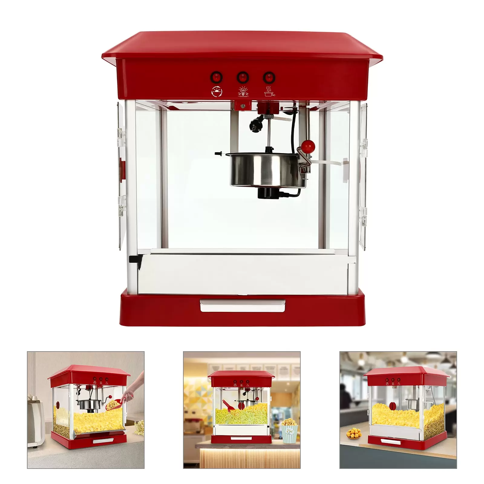 Popcornmaschine Profi Popcorn im Edelstahltopf Maispflücker 800W 220V Rot Popcornmaschine Profi Popcorn im Edelstahltopf Maispflücker 800W 220V Rot